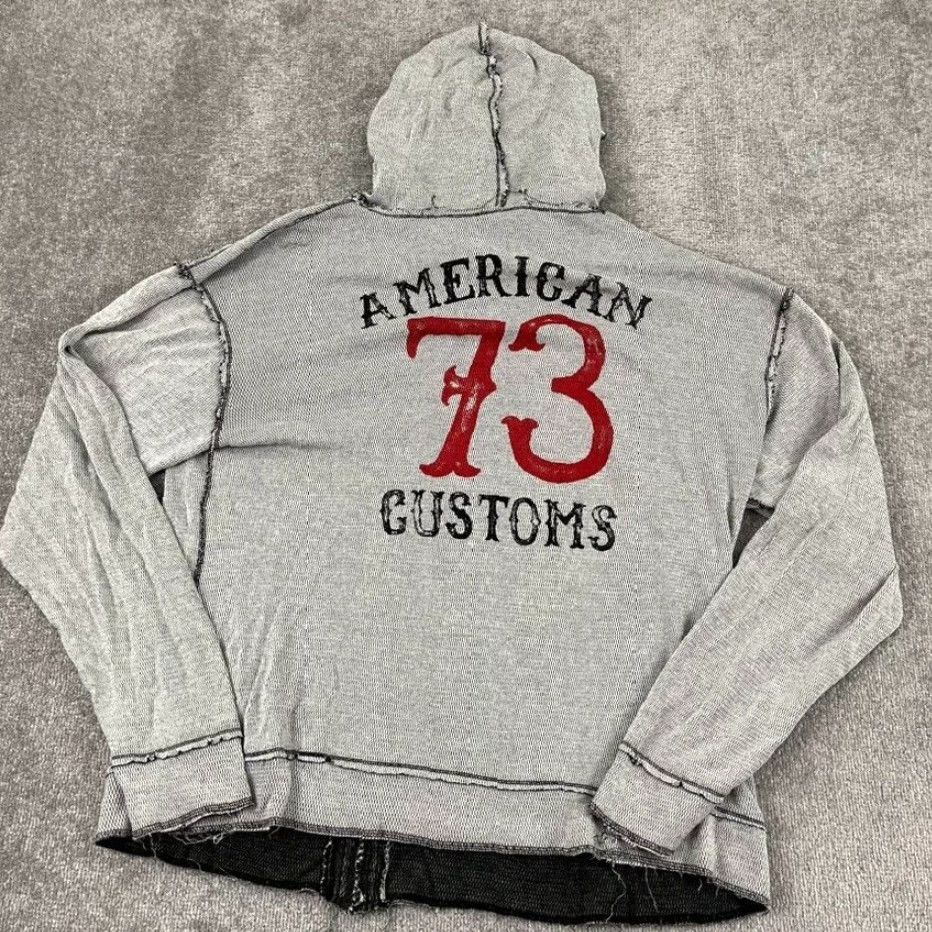 Affliction VINTAGE AFFLICTION Jacket Mens 3XL Gray Reversible Hooded Grunge Skull AOP Distress Y2K Size US XXL / EU 58 / 5 - 4 Thumbnail