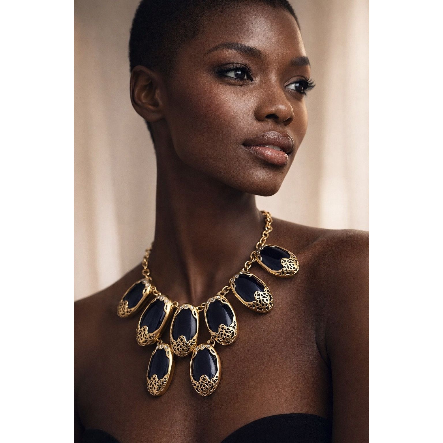 Other Vintage Gold Tone Blue Acrylic Statement Necklace 22” Size ONE SIZE - 2 Thumbnail