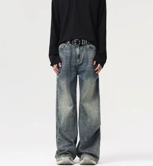 Japanese Brand Pants Distressed straight men's retro loose baggy jeans Size US 32 / EU 48 - 1 Thumbnail