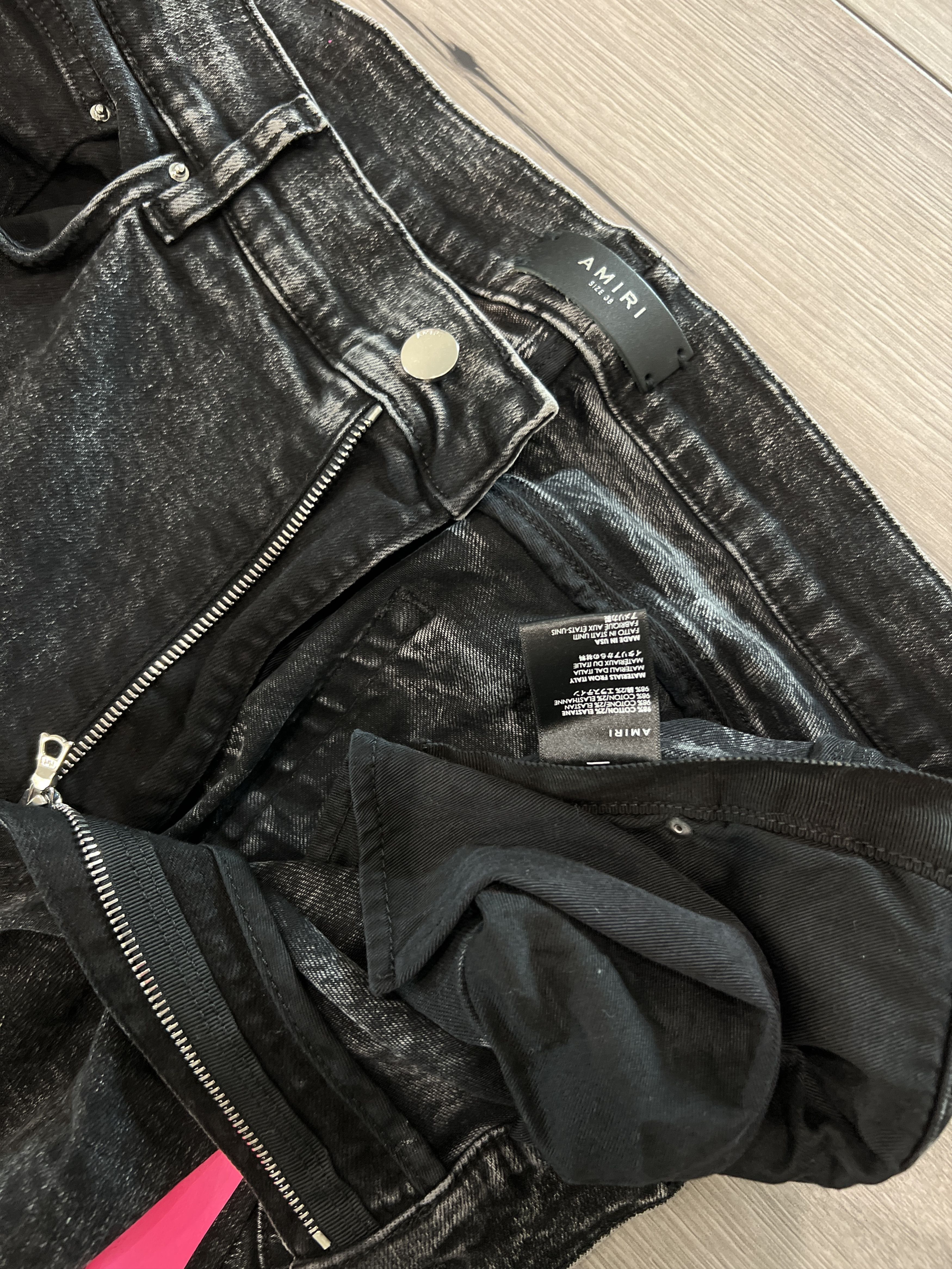 Amiri AMIRI Broken Track Acid Wash Jean Black/Neon Pink Size US 38 / EU 54 - 4 Thumbnail
