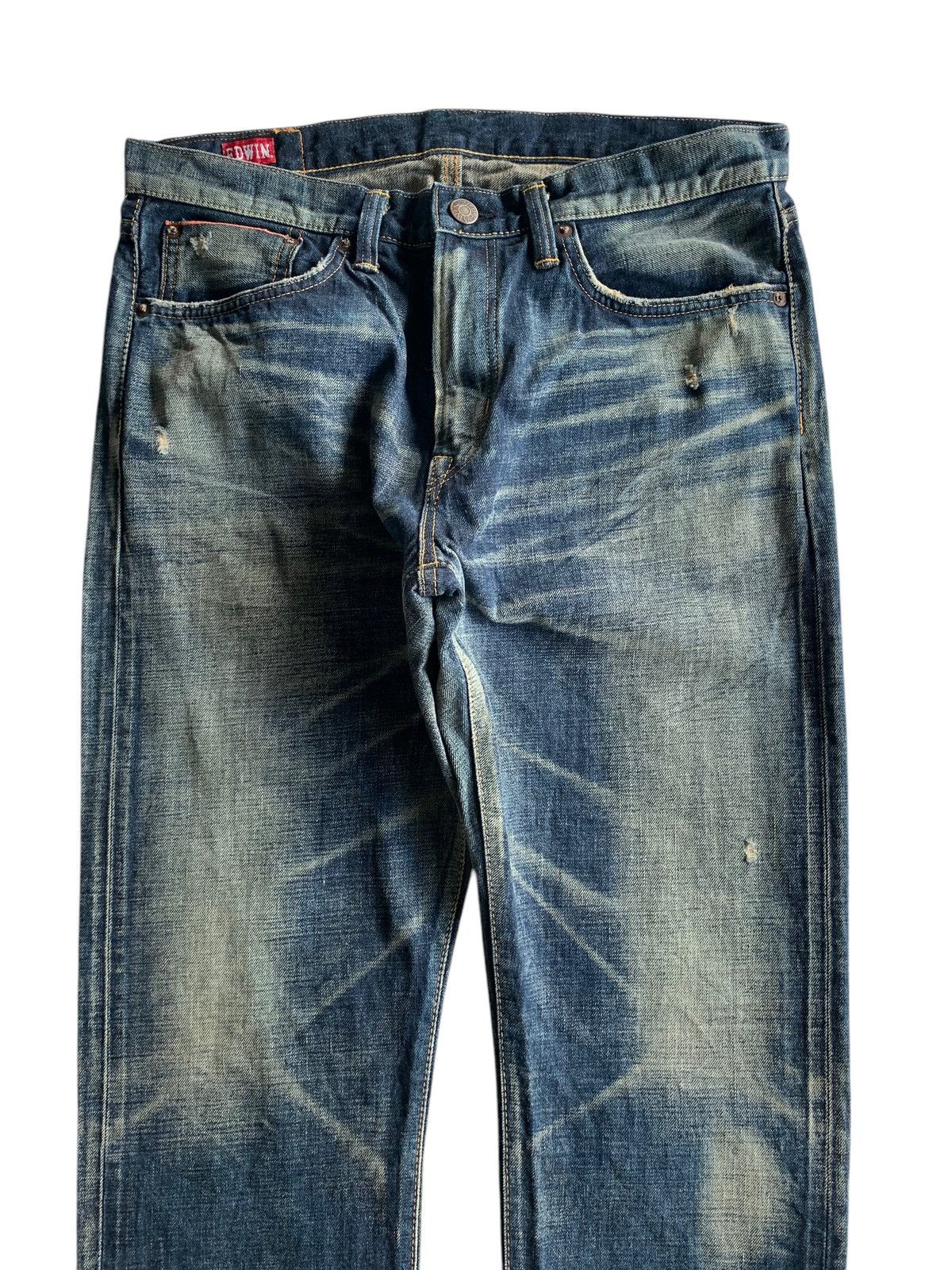 Edwin Rare💥EDWIN 5052RV SELVEDGE RUSTY MUDMAX DISTRESSED DENIM Size US 33 - 8 Thumbnail