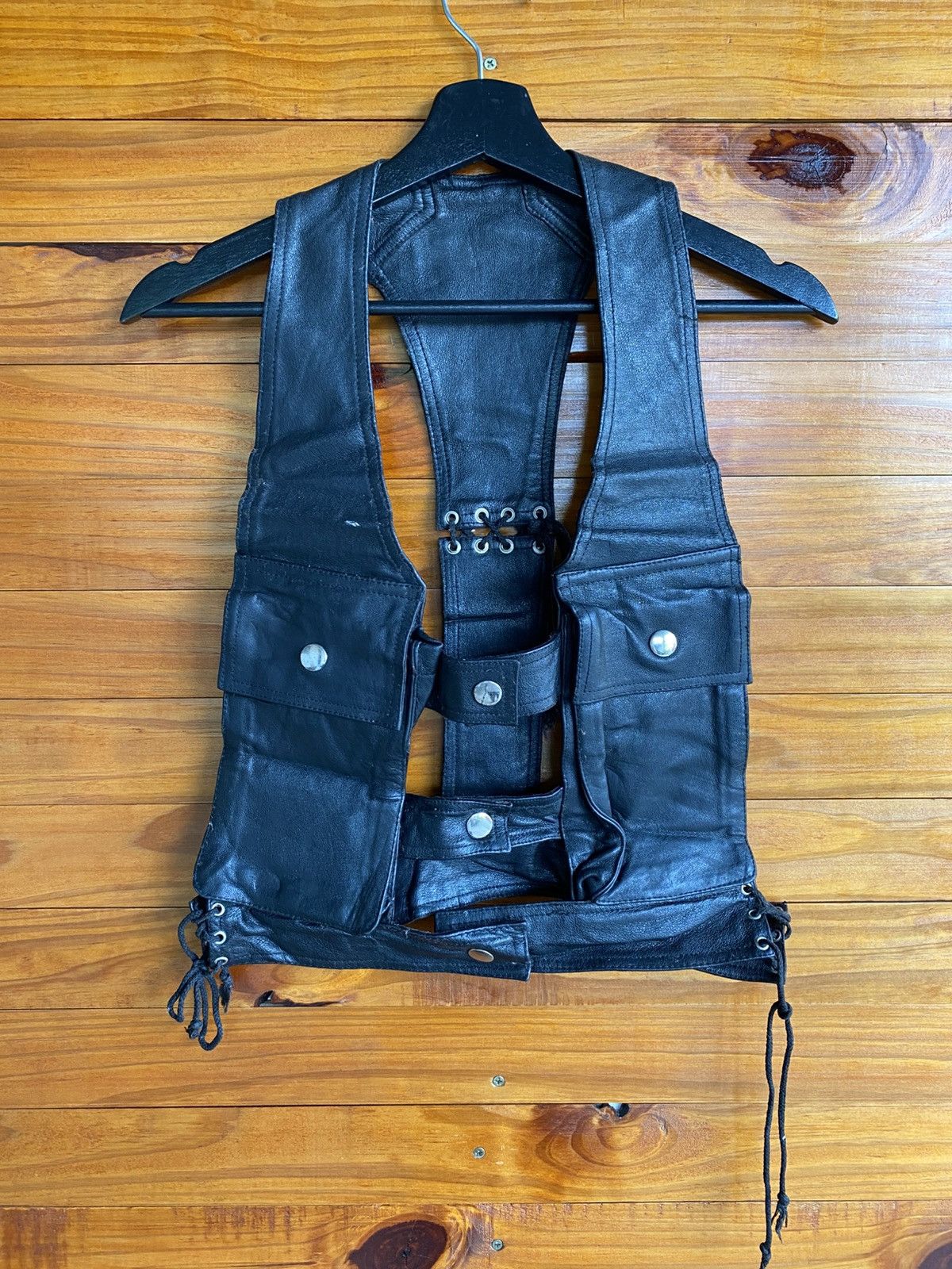 Genuine Leather Black Leather Utility Vest Bike Style Adjustable Strap Vest Size US S / EU 44-46 / 1 - 3 Thumbnail