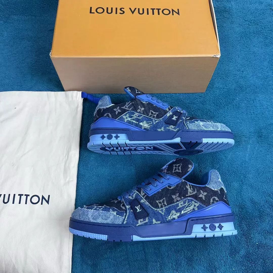 Louis Vuitton lv trainer low-top denim sneakers blue Size US 8 / EU 41 - 2 Thumbnail