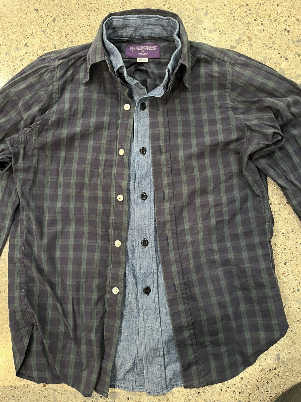 Nepenthes Navy/Green double layer dress shirt Size XS / US 0-2 / IT 36-38 - 2 Thumbnail