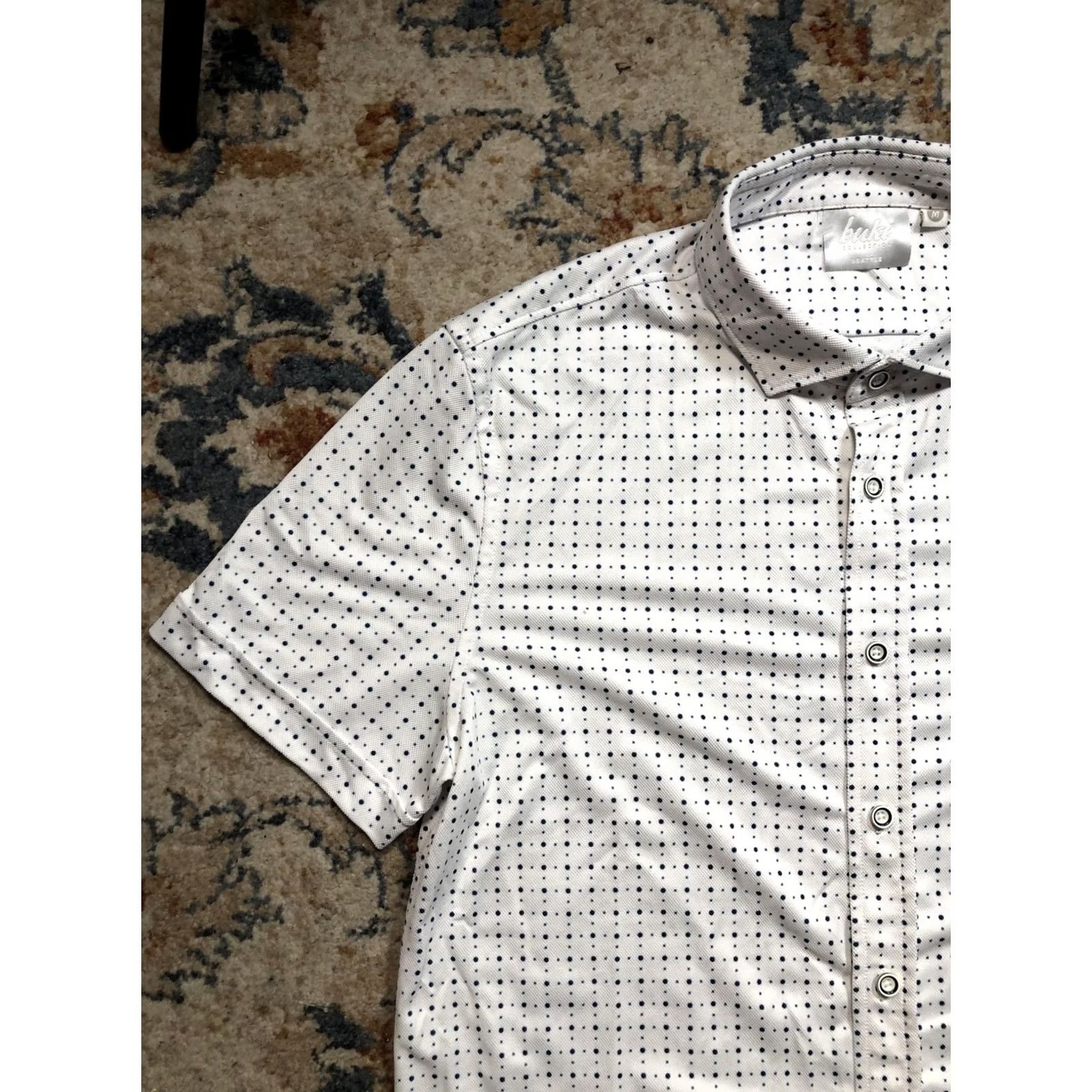 Vintage Buki Collection Shirt Mens Medium White Navy Dot Short Sleeve Button Up Seattle Size US M / EU 48-50 / 2 - 3 Thumbnail