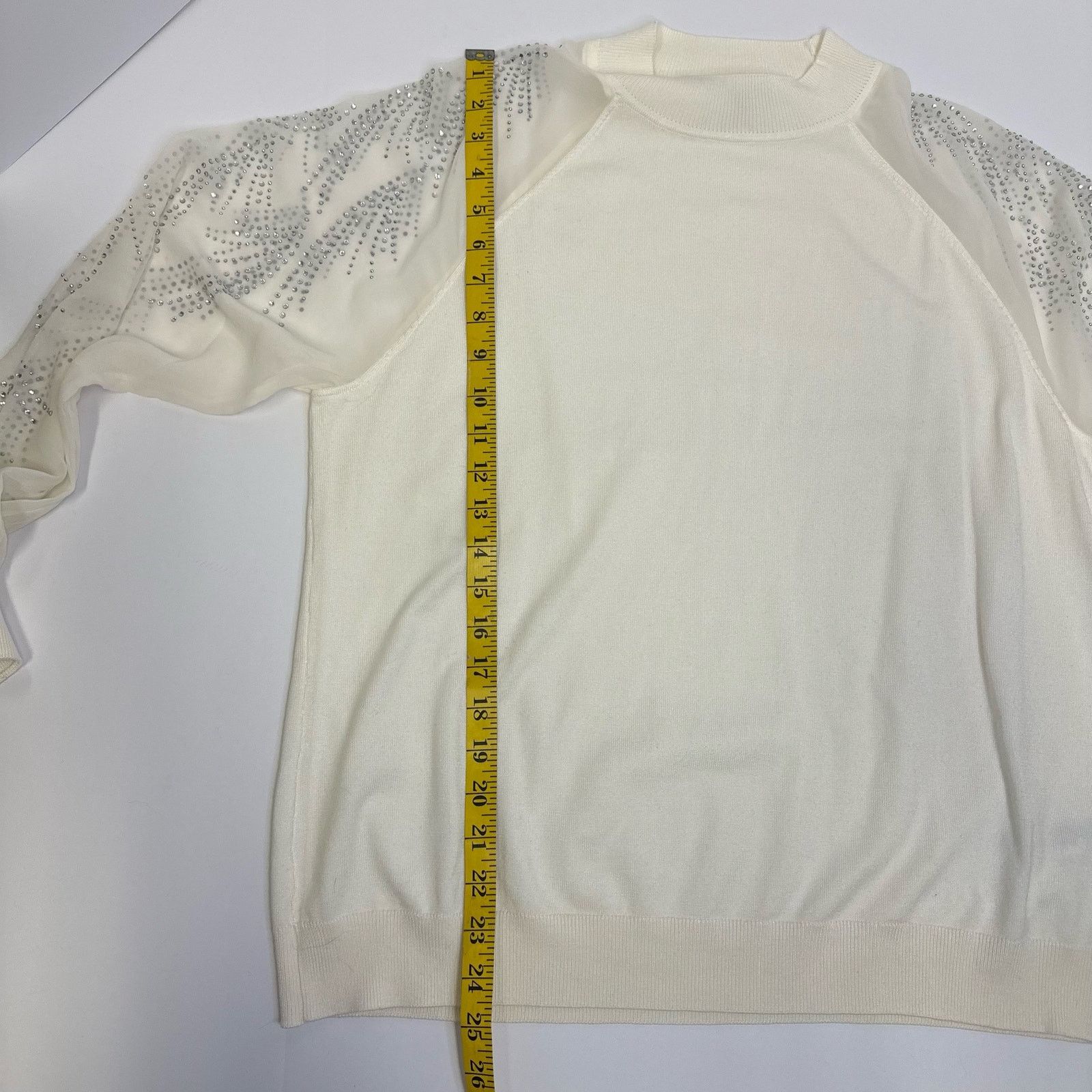 Adrianna Papell Adrianna Papell XL Embellished Knit Top Sheer Sleeve Blouse Size XL / US 12-14 / IT 48-50 - 5 Thumbnail