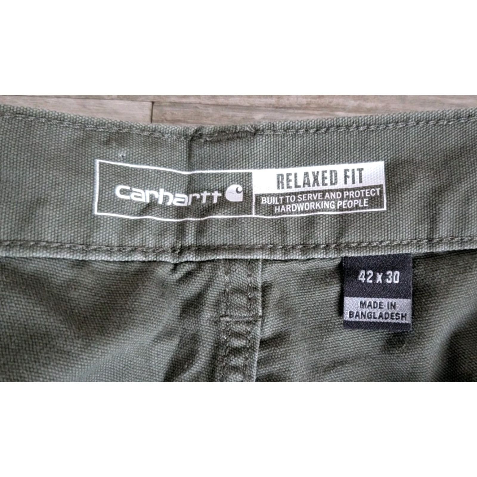 Carhartt Carhartt Men Pants Rugged Flex Relaxed Fit Canvas Work BN2517-M Green 42x30 5-Pocket Zipper Button Straight Leg Workwear Casual Travel Vintage No Size US 42 / EU 58 - 7 Thumbnail
