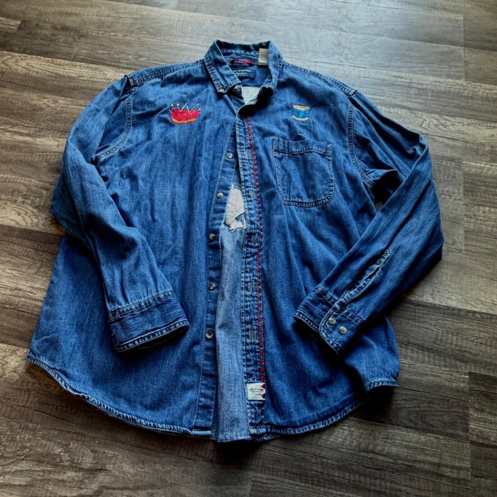Other Levi Strauss Signature Denim Shirt Quilt Embroidery Blue Size L / US 10 / IT 46 - 1 Thumbnail