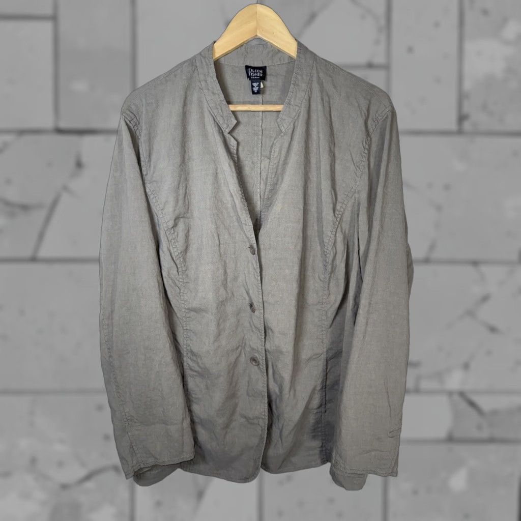 Eileen Fisher VINTAGE Eileen Fisher Women’s Jacket Linen Blend 1X Beige Italian Style Full Zip Size XL / US 12-14 / IT 48-50 - 1 Thumbnail