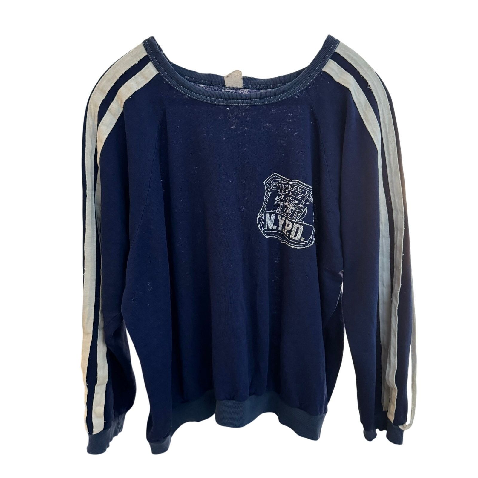 Vtg NYPD Crewneck Sweatshirt Cropped Fit Blue Sweater S/M