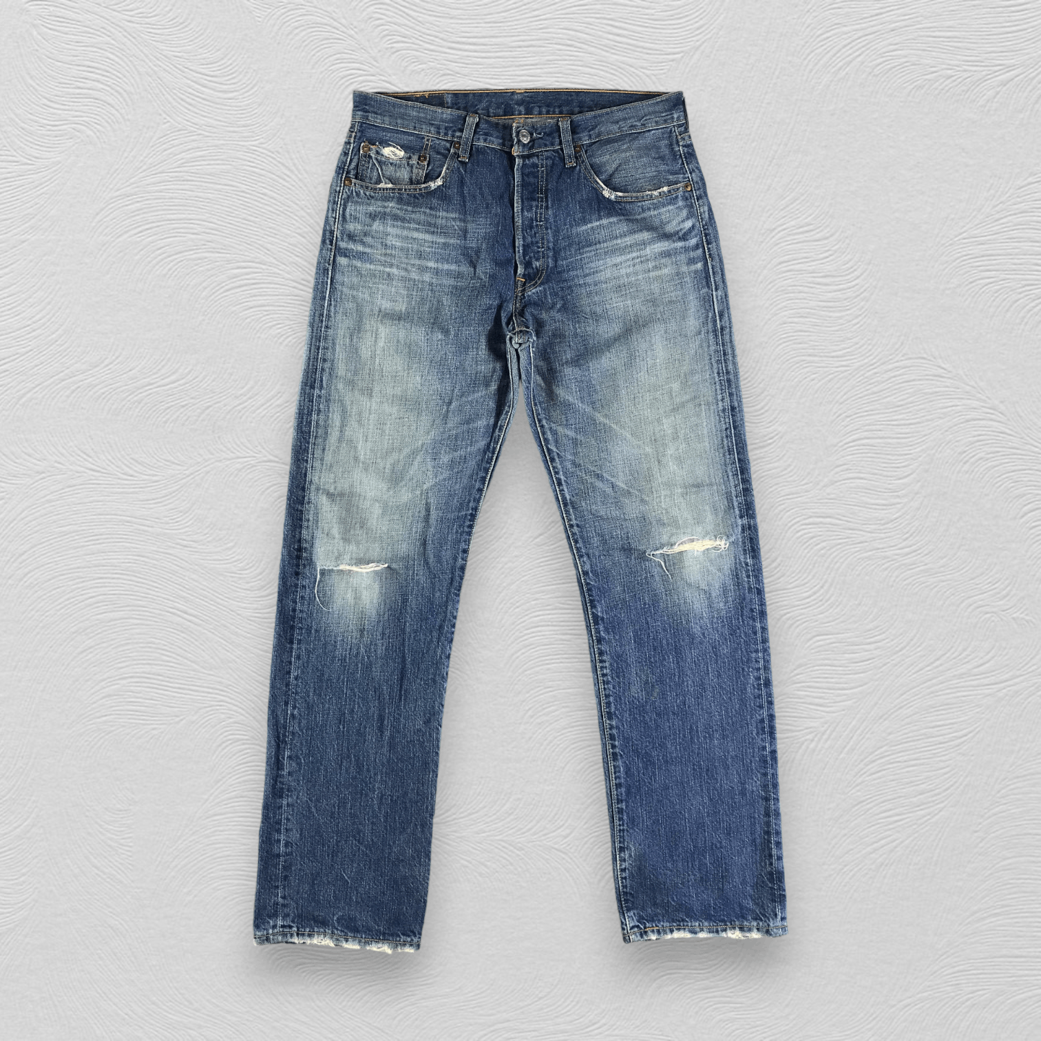 Levi's Vintage Levis 501 Jeans Blue Ripped Denim KJ2575 Size US 33 - 1 Thumbnail