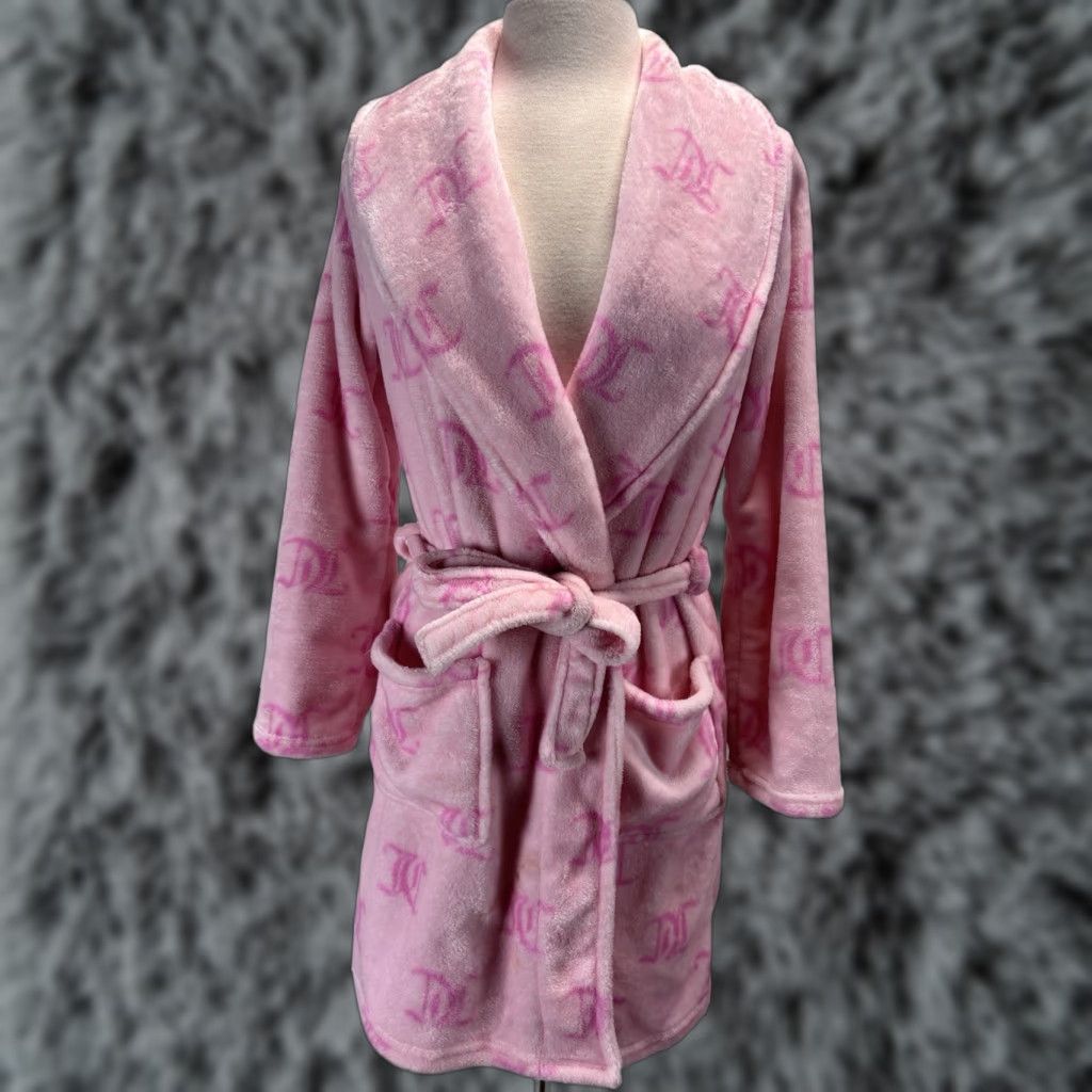 Juicy Couture VINTAGE Juicy Couture Fuzzy Bath Robe S/M Pink Belted Spellout Womens Size ONE SIZE - 1 Thumbnail