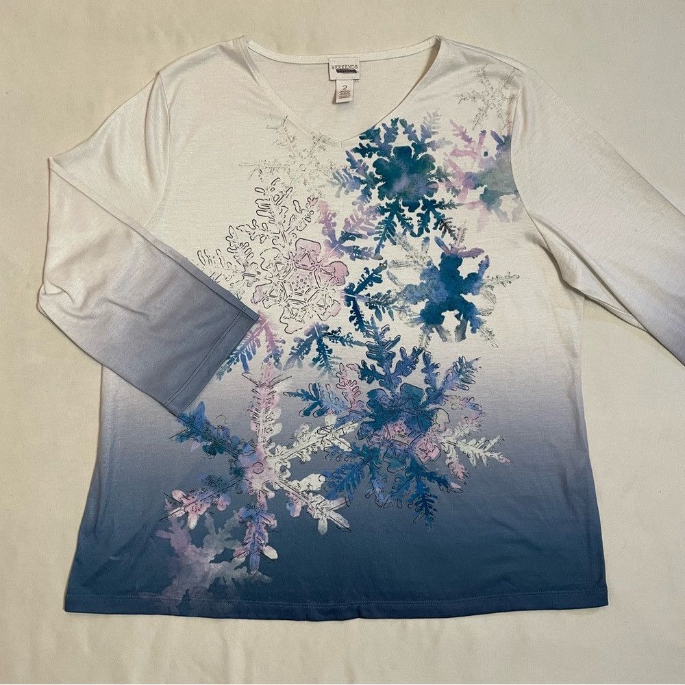 Chicos Chico's Weekends Frozen Winter Soft V-Neck Top Size 2 US L Size L / US 10 / IT 46 - 7 Thumbnail