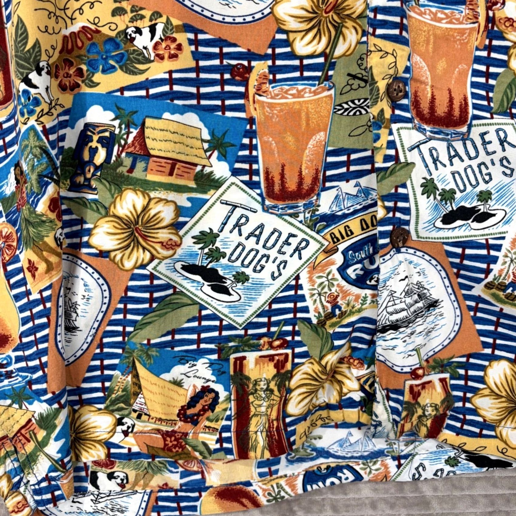 Big Dogs Big Dogs Tropical Tiki Hawaiian Shirt Mens XL Rayon Hula Blue Size US XL / EU 56 / 4 - 2 Thumbnail
