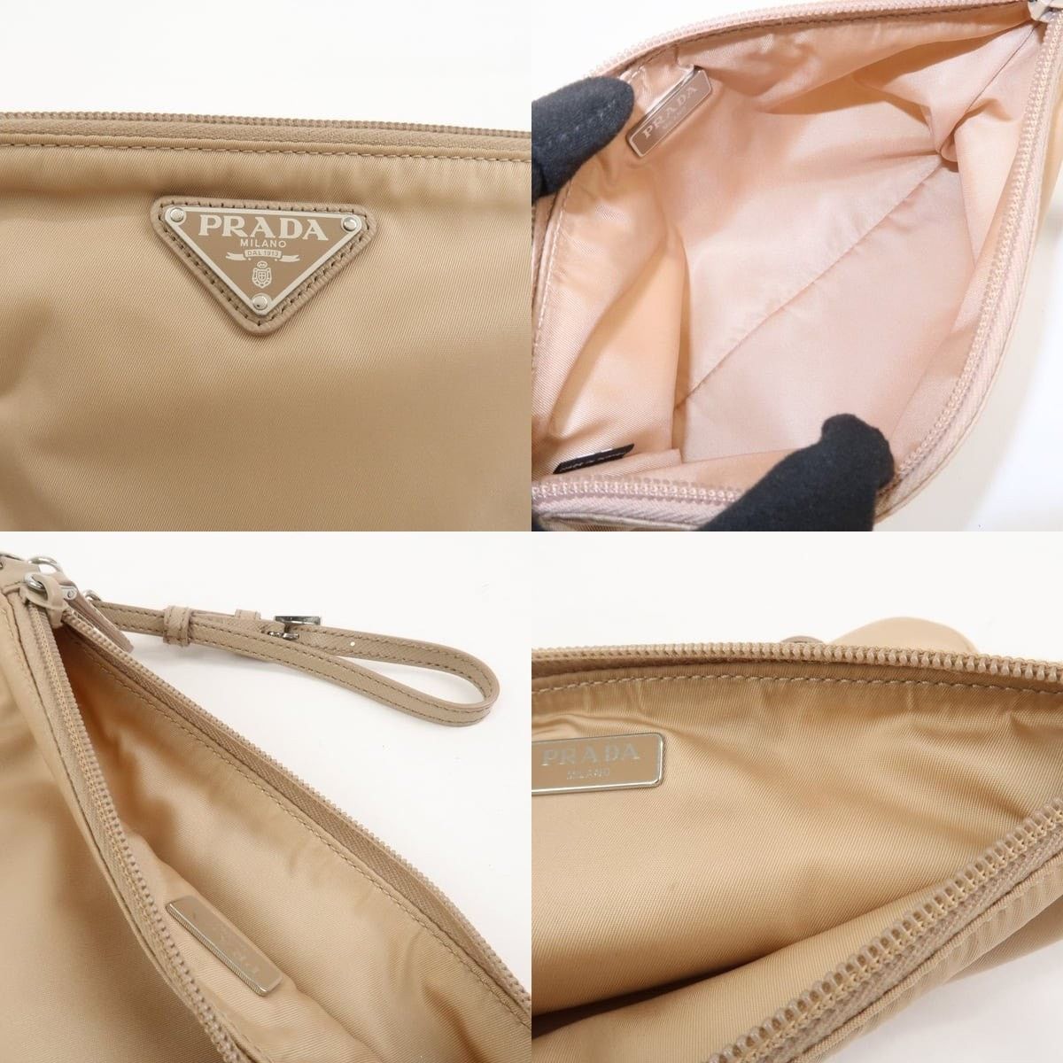 Prada Prada Tessuto Triangle Logo Wristlet Beige Size ONE SIZE - 7 Thumbnail