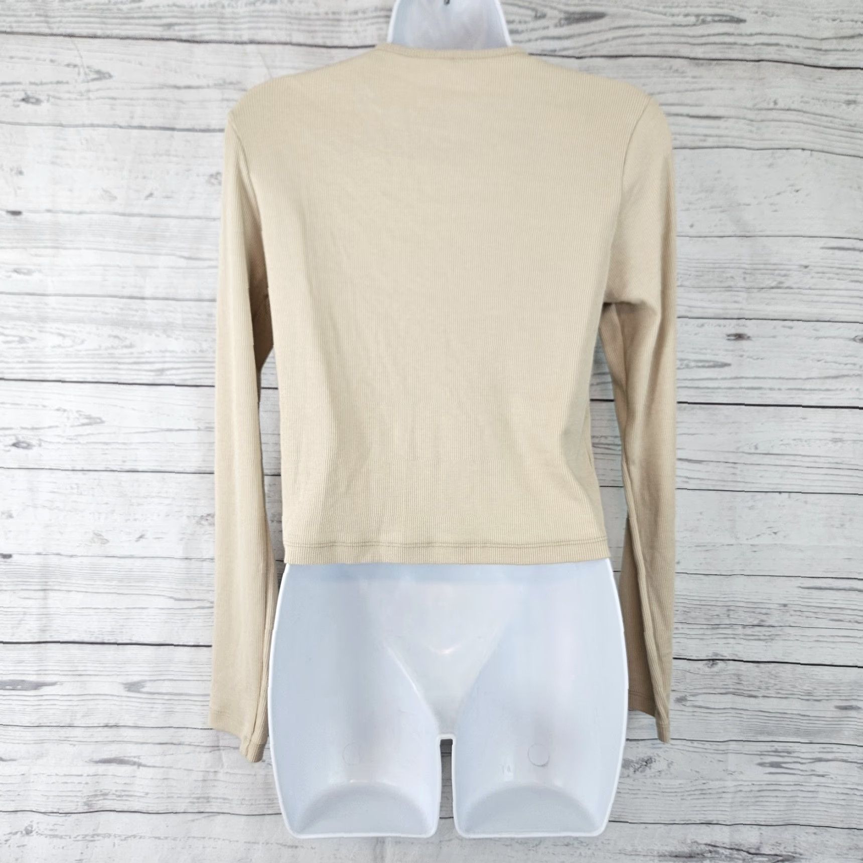 Outdoor Voices Outdoor Voices Womens Cardigan Sweater Cropped Cozy Rib XL Beige Wheat Button Long Sleeve Size XL / US 12-14 / IT 48-50 - 3 Thumbnail