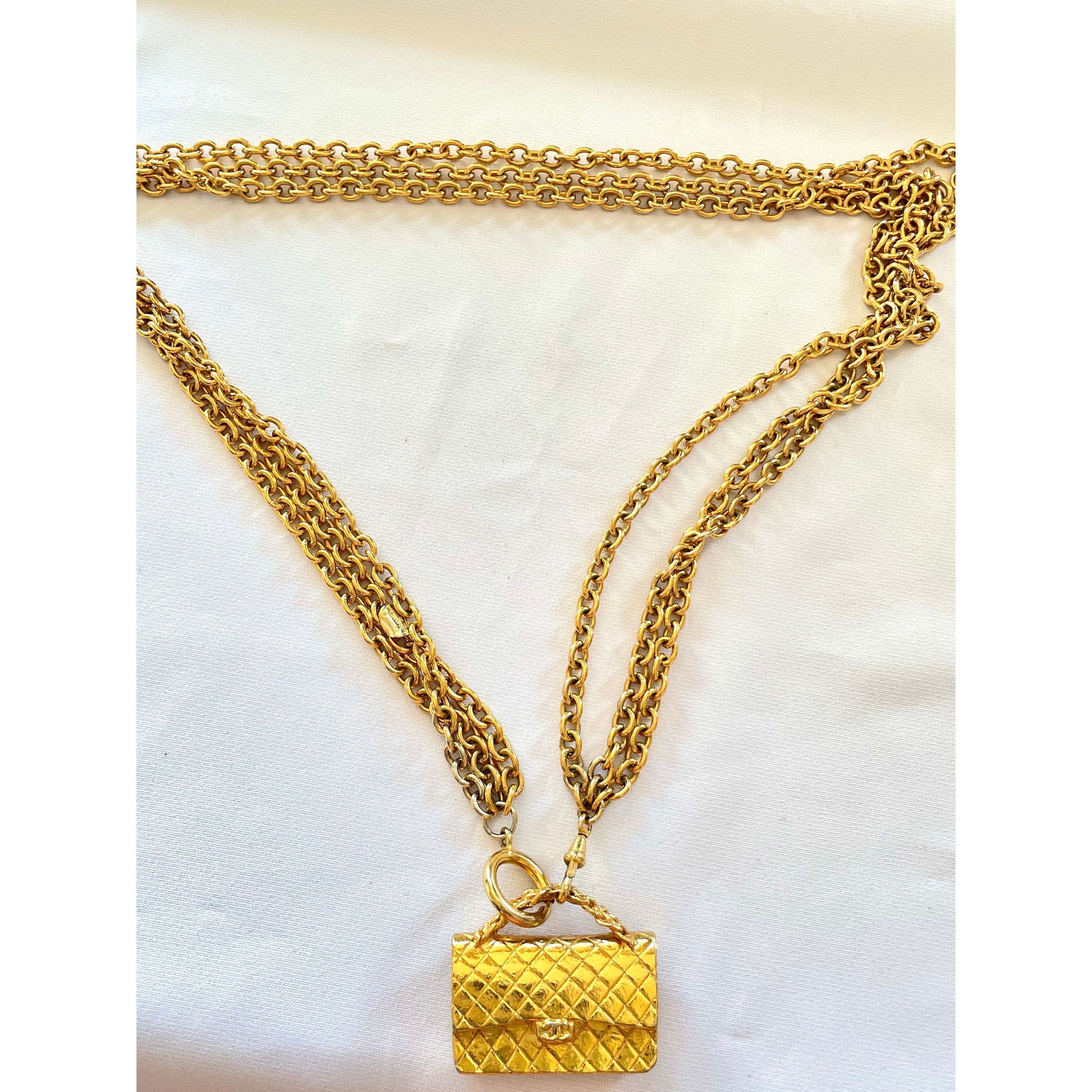 Chanel Vintage CHANEL golden triple chain necklace with bag top Size ONE SIZE - 10 Thumbnail