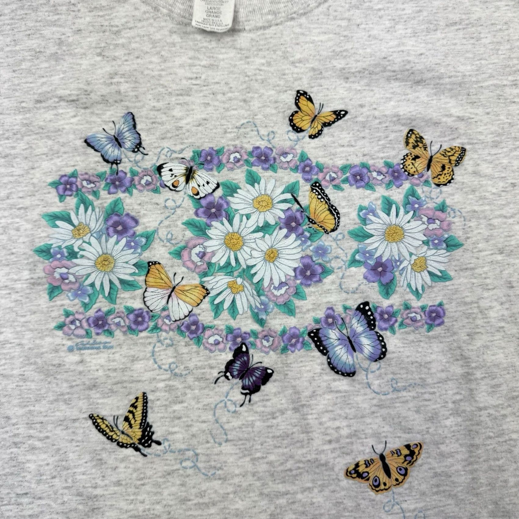 Vintage VINTAGE Morning Sun T-Shirt Womens Large Gray Cotton Butterfly Flower 90s Animals Nature Mens Women Girls Boys Size L / US 10 / IT 46 - 3 Thumbnail