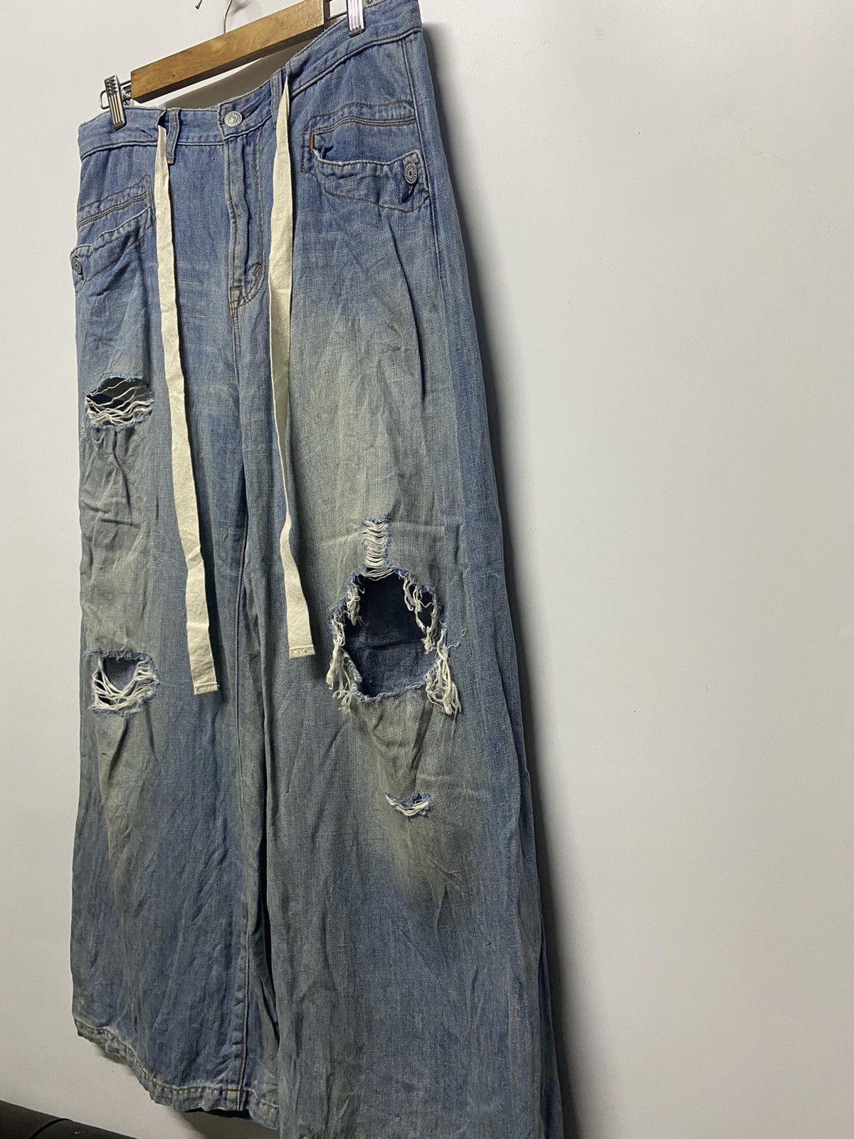 Hysteric Glamour × Japanese Brand RNA İnç. Jeans Distressed Overall Denim Wide Leg Loose Pants Size 32" / US 10 / IT 46 - 7 Thumbnail