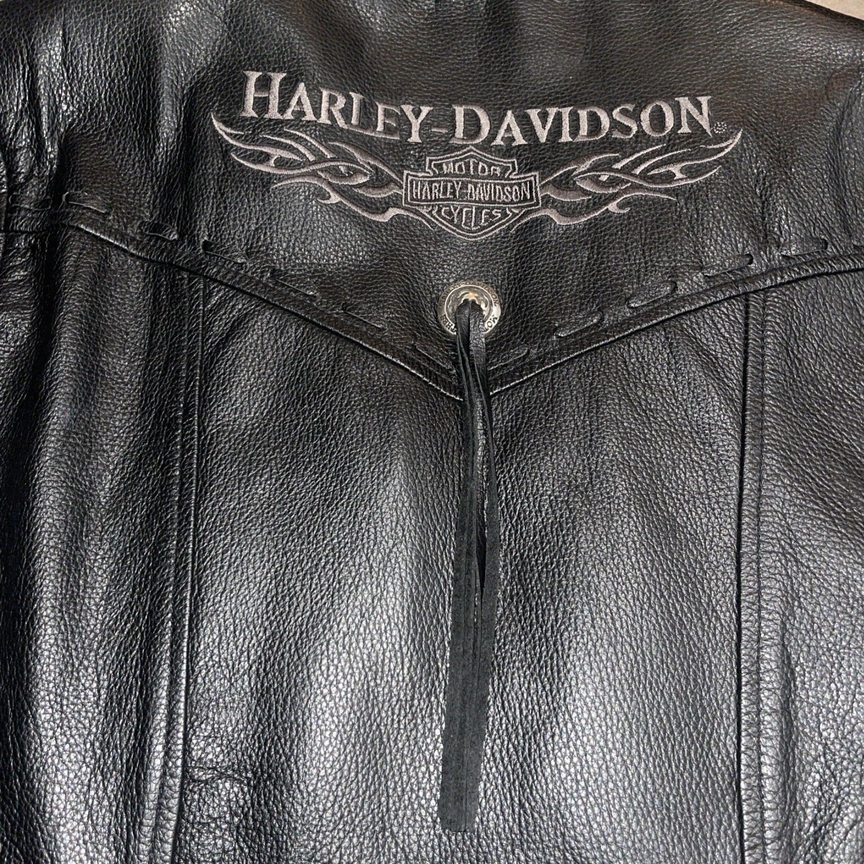 Harley Davidson Harley-Davidson Women Jacket Motorcycle Leather Black M Teal Lining Fringe Snaps Logo Duck Tail Hem Casual Travel Size M / US 6-8 / IT 42-44 - 4 Thumbnail