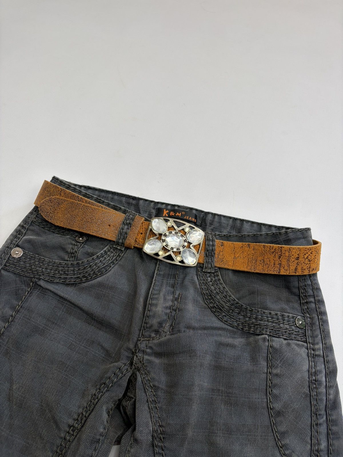 Hysteric Glamour Vintage Distressed Leather Crystal Belt Y2K Rockstar Grunge Size 32 - 1 Thumbnail