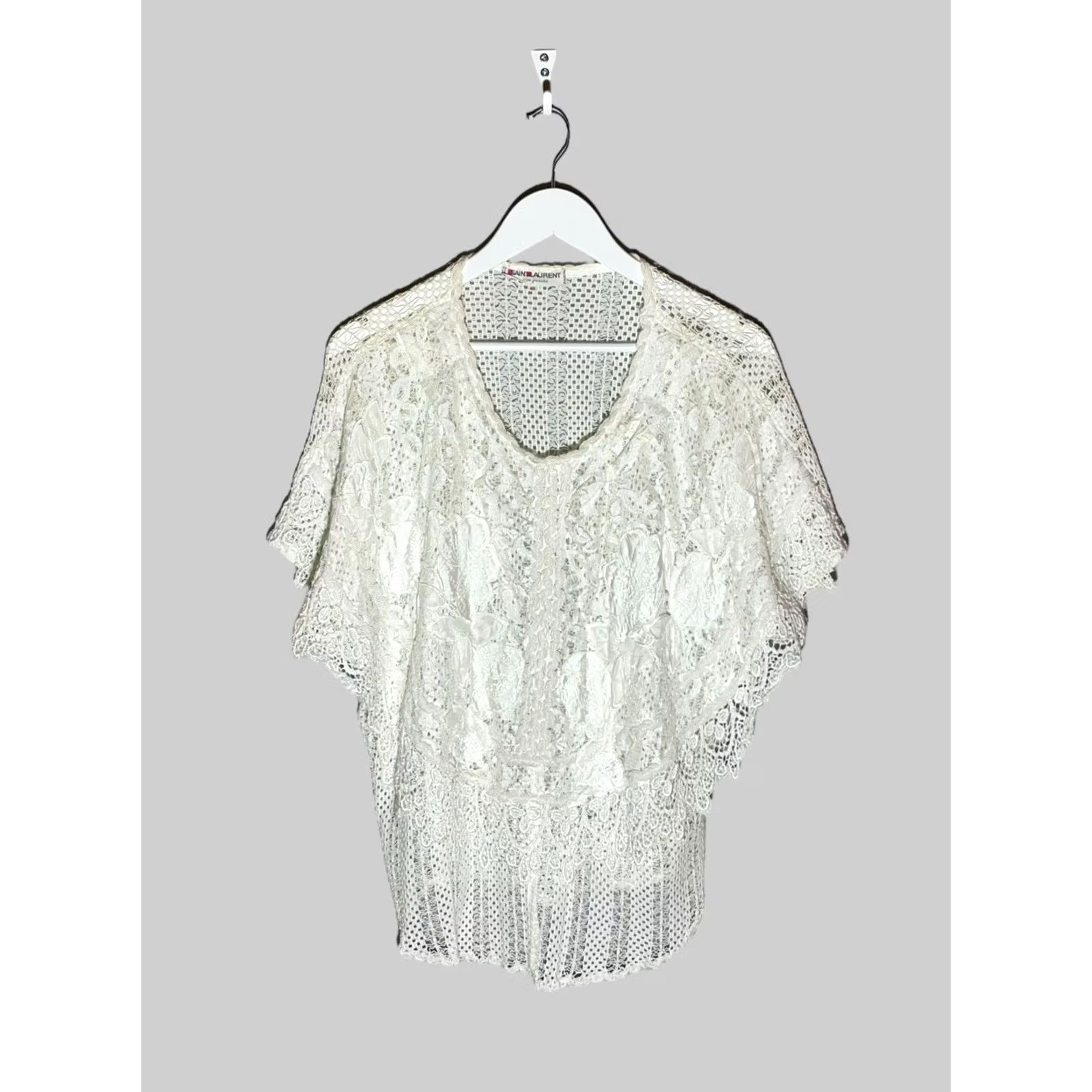 Yves Saint Laurent Vintage Saint Laurent Lace Blouse White Boho Top Size 40 Made in France Size S / US 4 / IT 40 - 2 Thumbnail
