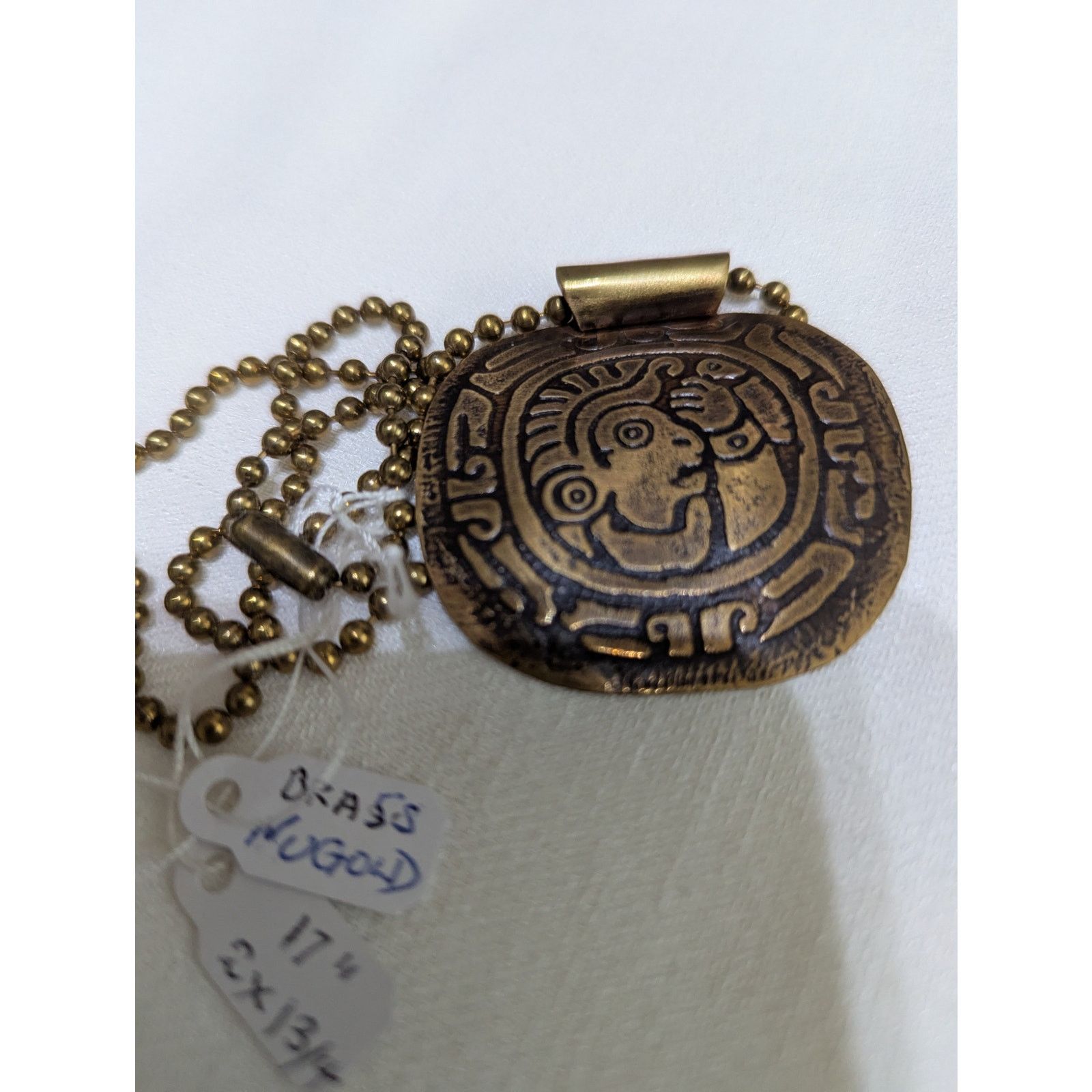 Designer Brass hand etched oxidized pendant 2 x 1.75 ball chain 17" Size ONE SIZE - 2 Thumbnail