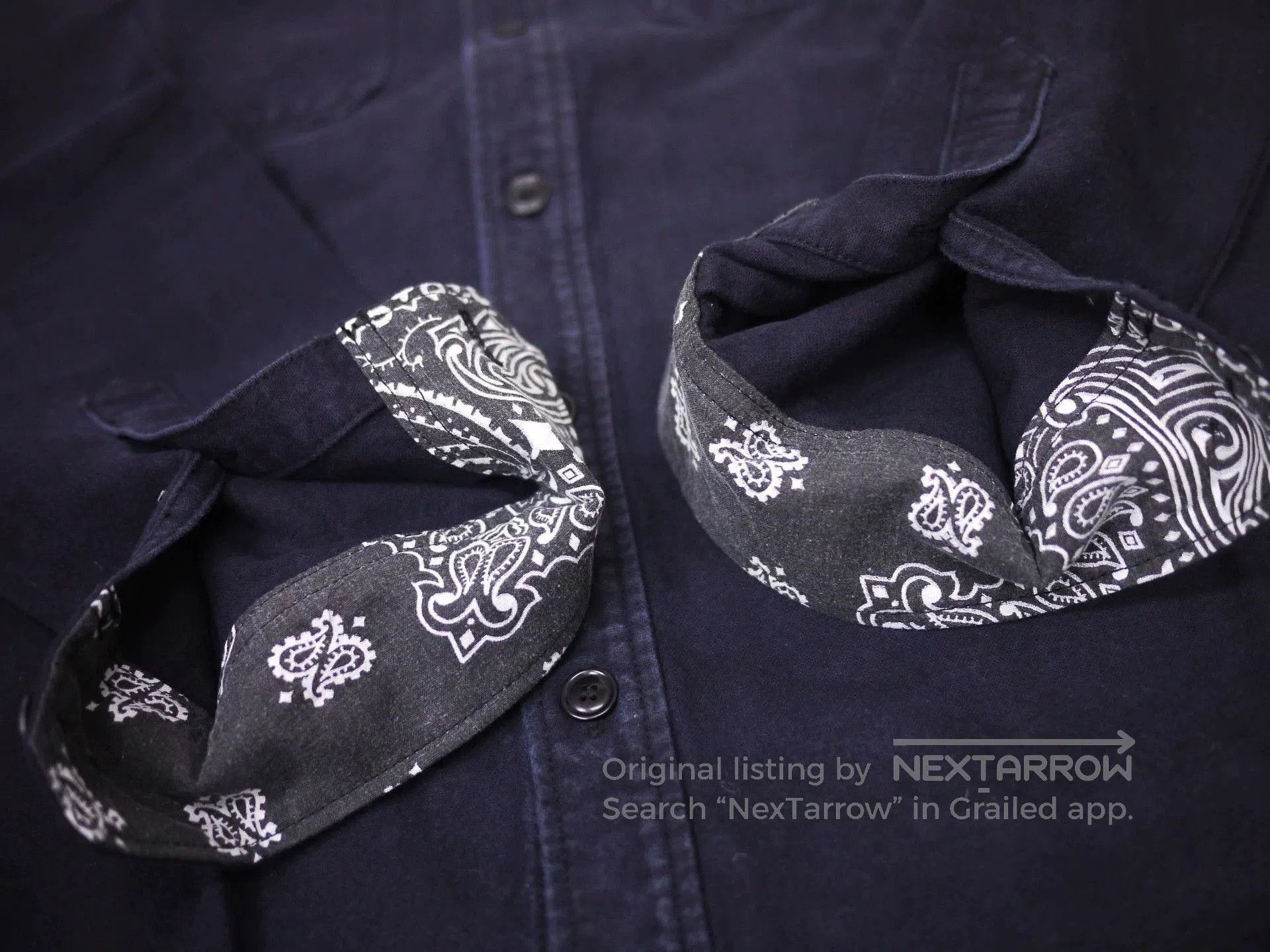 Visvim Black Long Sleeve Button-Up Shirt with Bandana Cuffs. Size US M / EU 48-50 / 2 - 6 Thumbnail