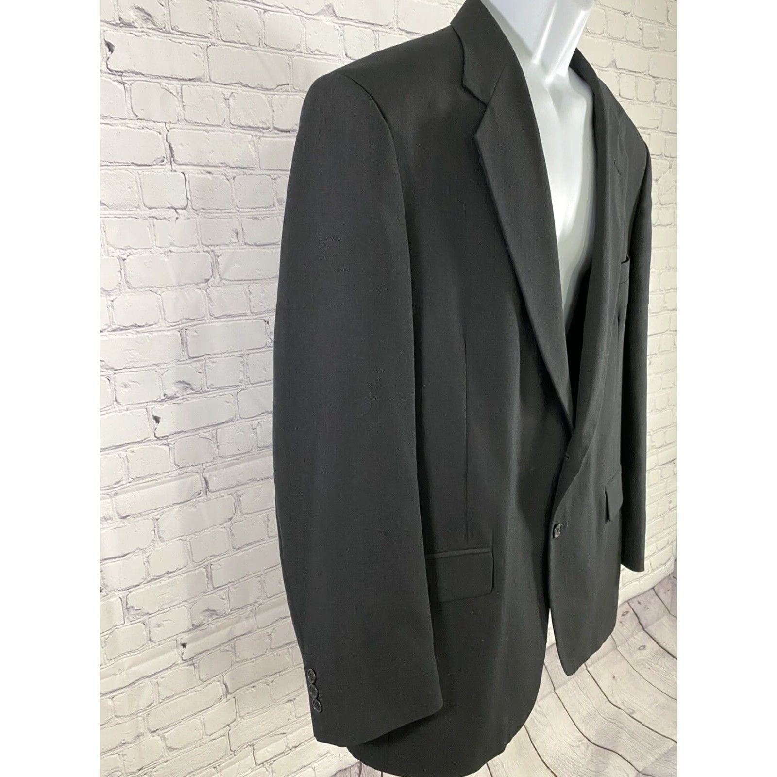 Vintage Towncraft Jacket Black 46L Two Button Blazer Sport Coat Polyester Wool Size 46R - 2 Thumbnail