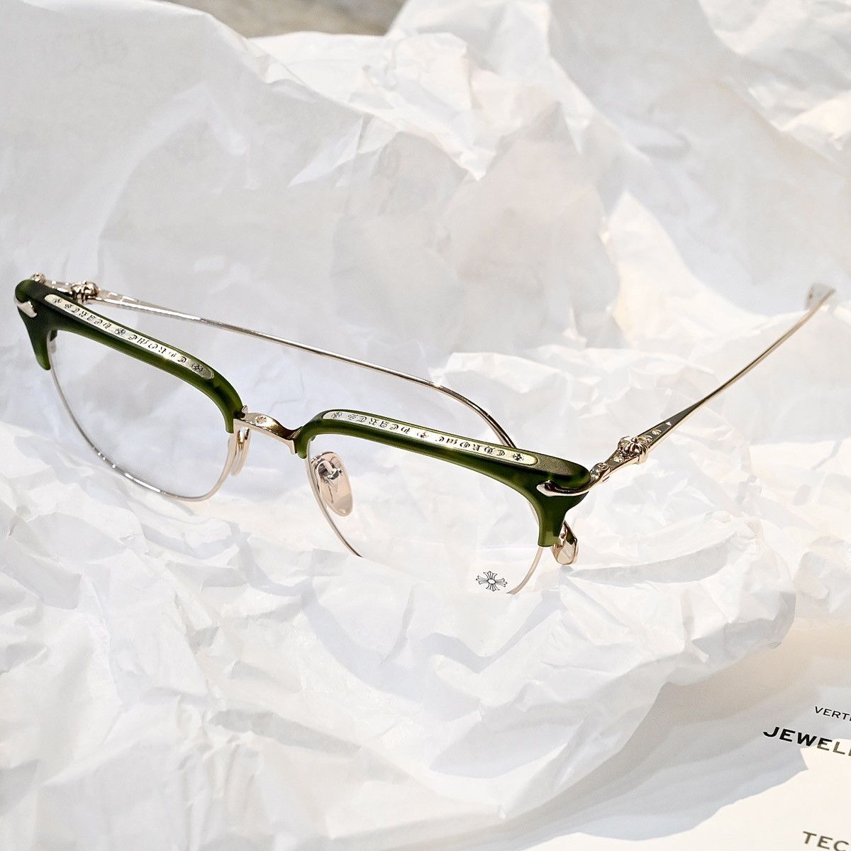 Chrome Hearts CHROME HEARTS SLUNTRADICTION MATTE DARK OLIVE/ GOLD PLATED GLASSES GLASSES Size ONE SIZE - 2 Thumbnail
