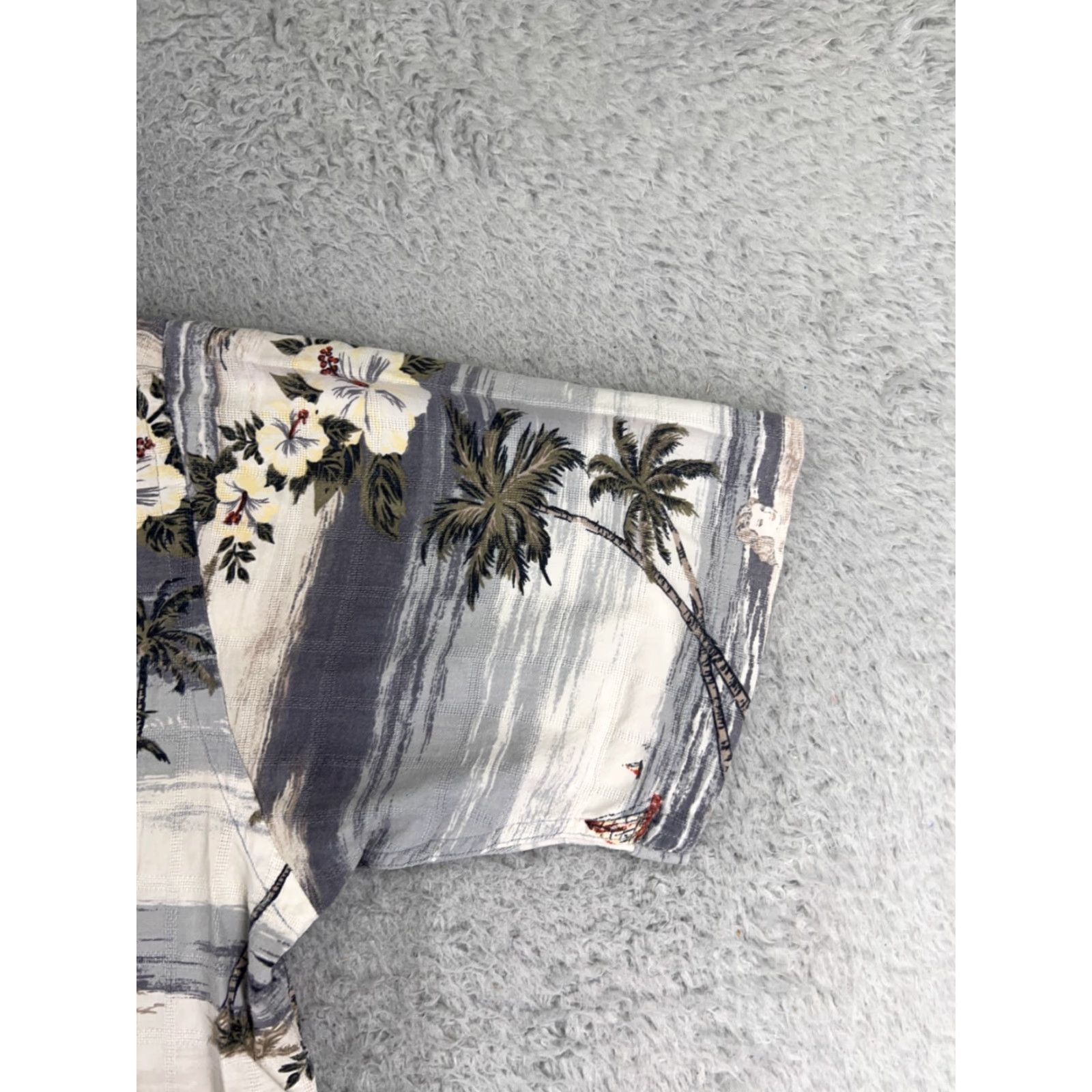 Vintage Palm Island Shirt Men's Beige Gray Hawaiian Cotton Blend Button-Up Short Sleeve Aloha Floral - 40 Chest, L Size US L / EU 52-54 / 3 - 2 Thumbnail