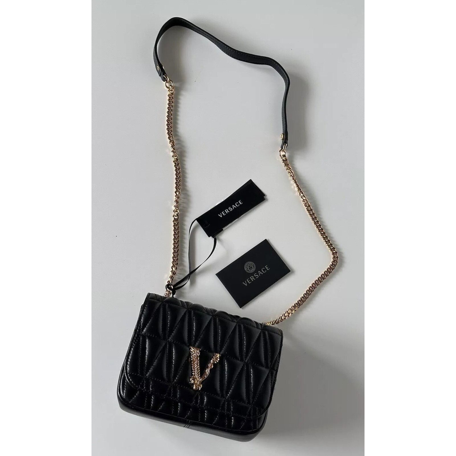 Versace Versace Virtus Quilted Leather Black Crossbody Bag DBFH821 Size ONE SIZE - 17 Thumbnail