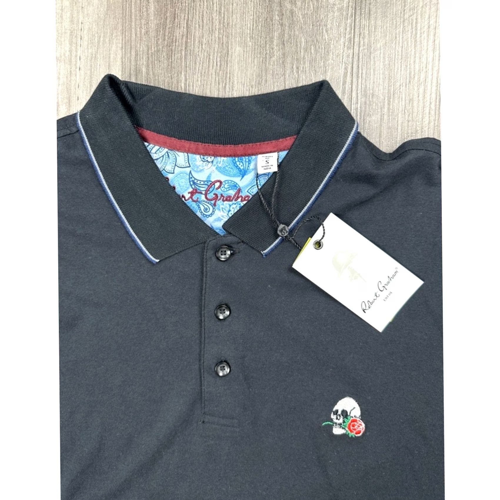 Robert Graham VINTAGE Robert Graham Rossi Skull and Rose Logo Black Classic Fit Polo Small Mens S Size US S / EU 44-46 / 1 - 5 Thumbnail