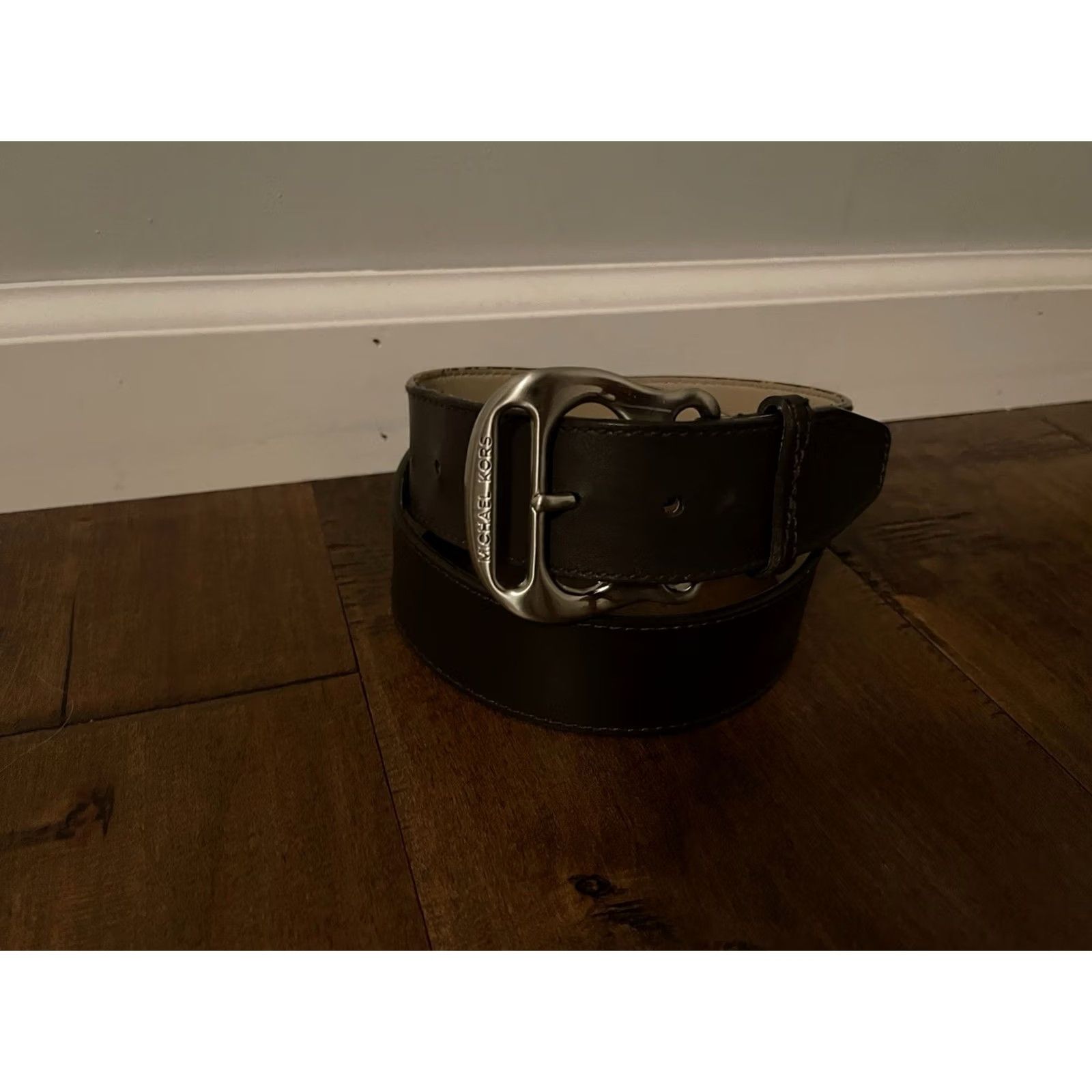 Michael Kors MICHAEL KORS Belt Unisex Adults Leather Dark Brown 1 3/4 inches Silver Buckle Waist Belt - Adult M Size ONE SIZE - 2 Thumbnail