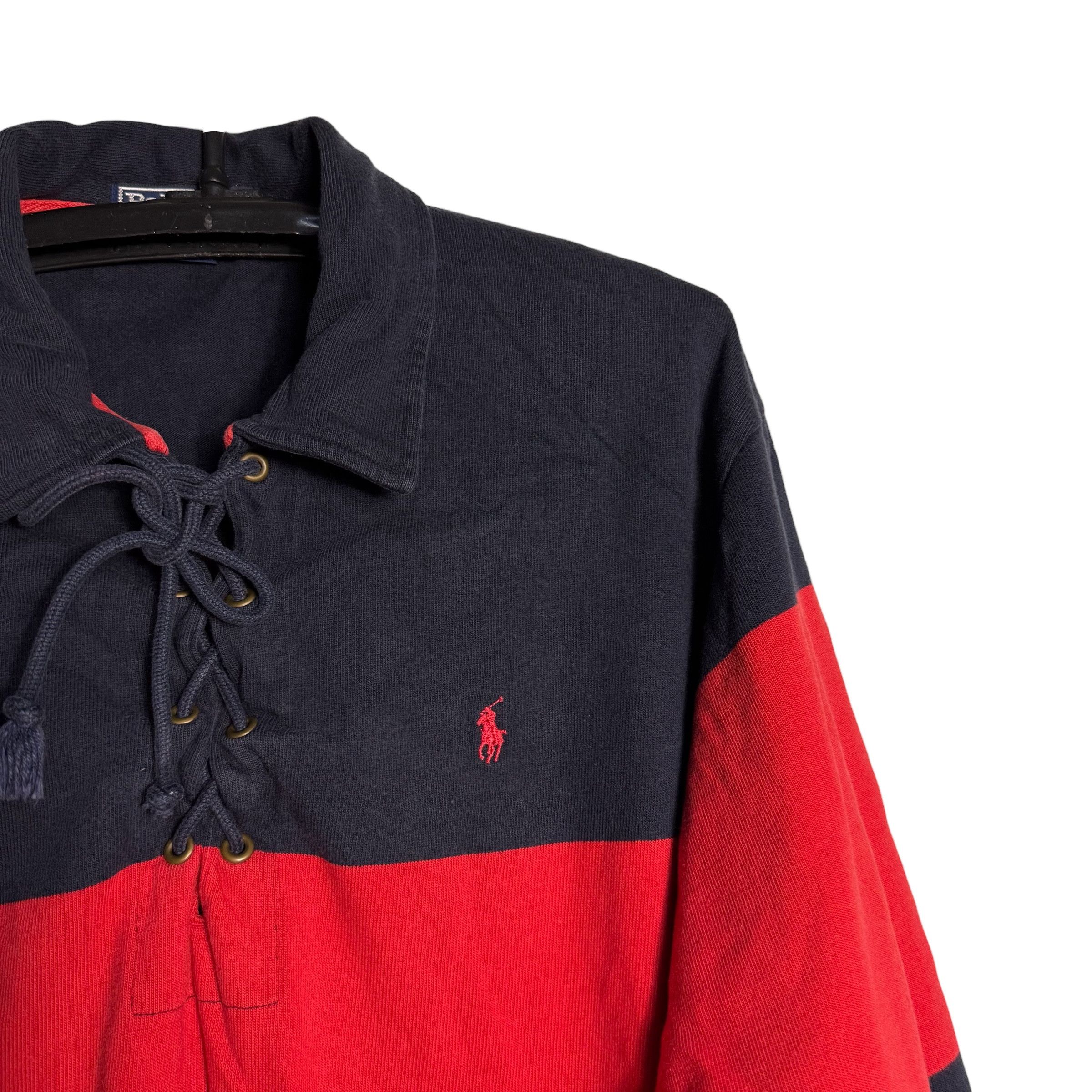 Polo Ralph Lauren 🔥RARE🔥Vtg Polo Ralph Lauren Stripes Lace Up Rugby Shirt Size US L / EU 52-54 / 3 - 3 Thumbnail