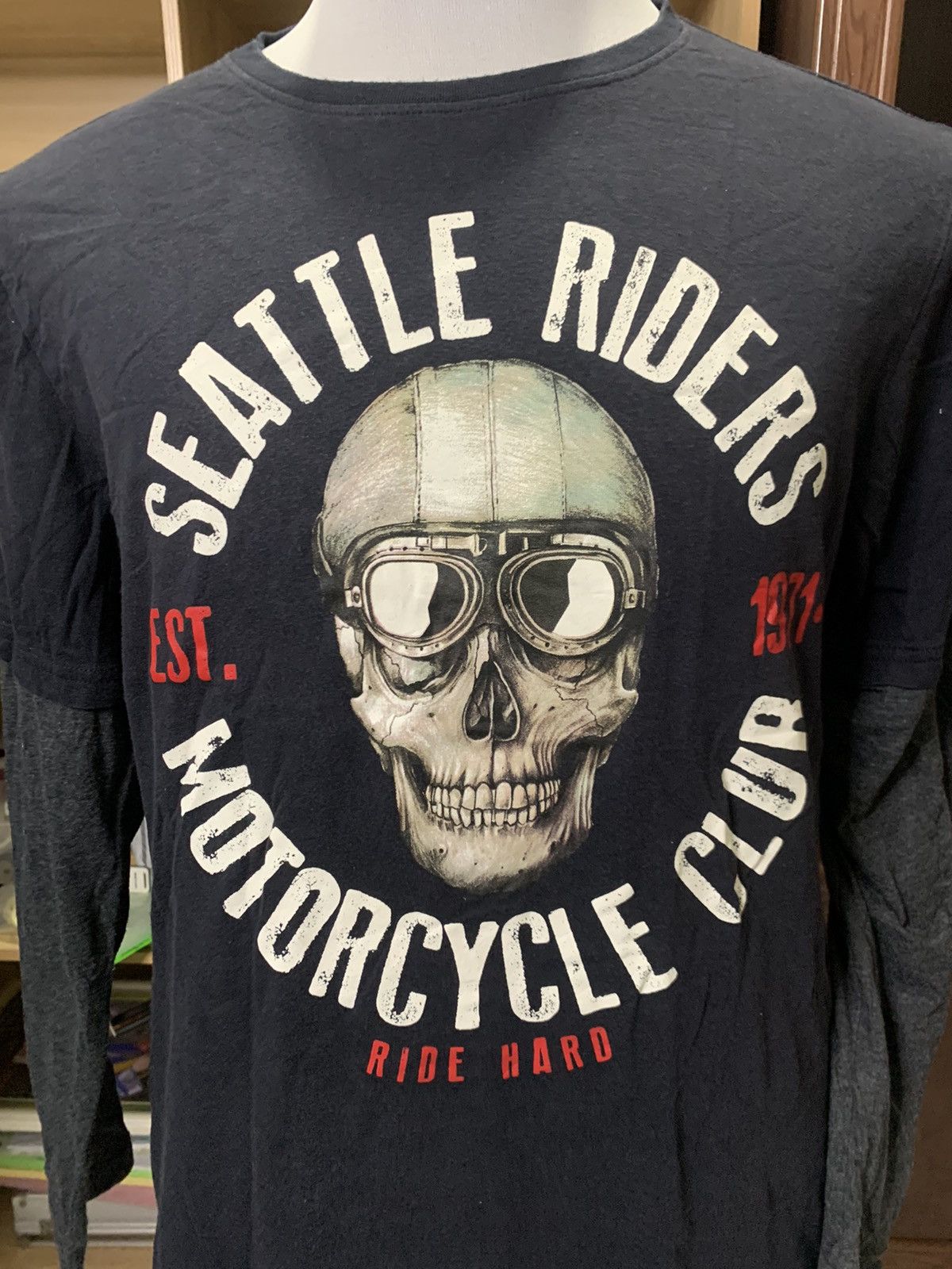 If Six Was Nine Y2K Seattle Riders Harley Davidson Styled Double Layer Tees Size US L / EU 52-54 / 3 - 2 Thumbnail