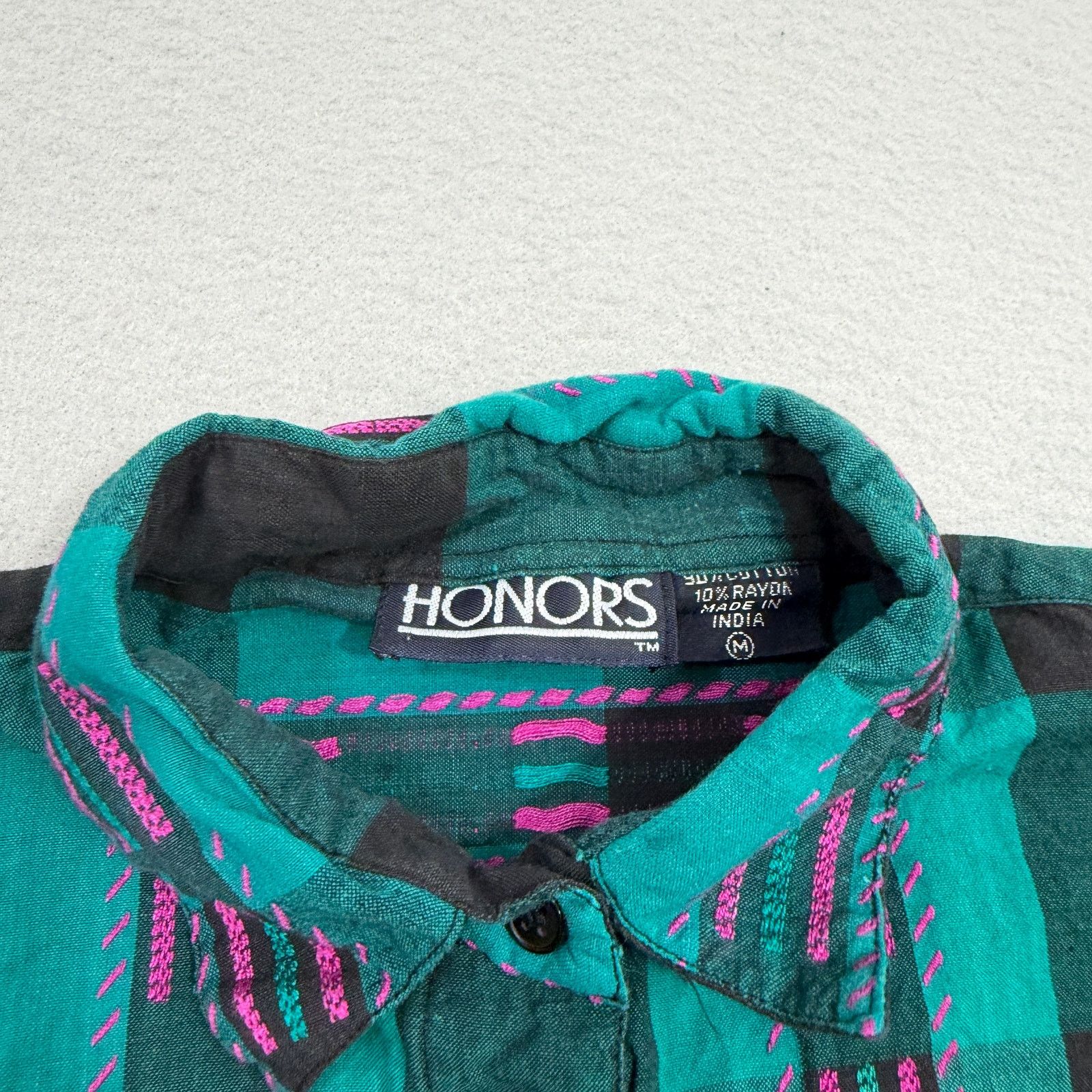 Vintage Vintage Honors Button Up Shirt Size Medium Teal Pink Plaid Size M / US 6-8 / IT 42-44 - 5 Thumbnail