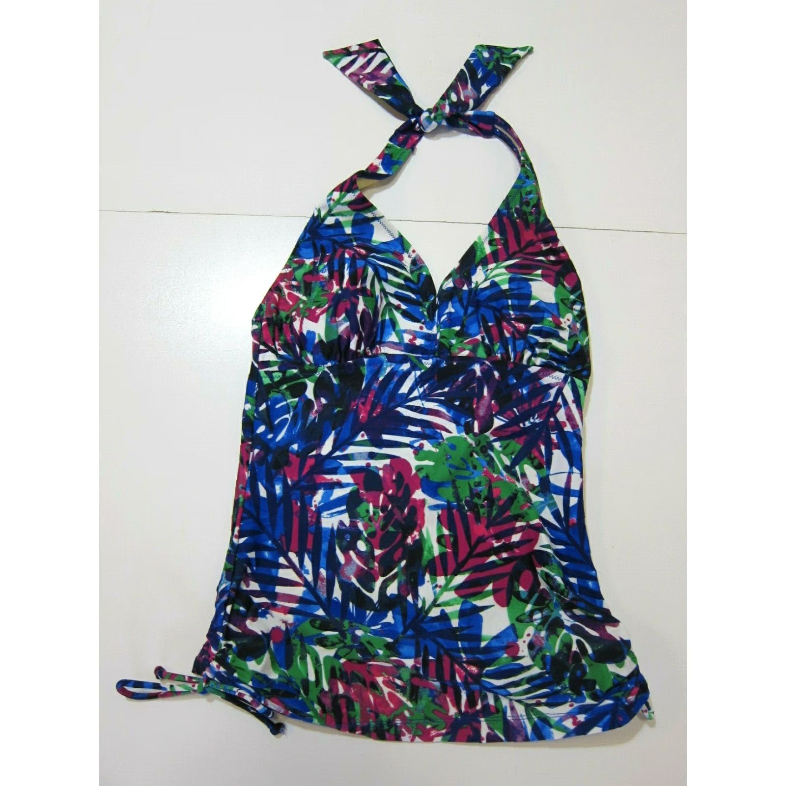 Vintage Relativity Hawaiian Floral Padded Halter Tankini Swim Top Size 8 Women Pink Green Blue Size M / US 6-8 / IT 42-44 - 2 Thumbnail