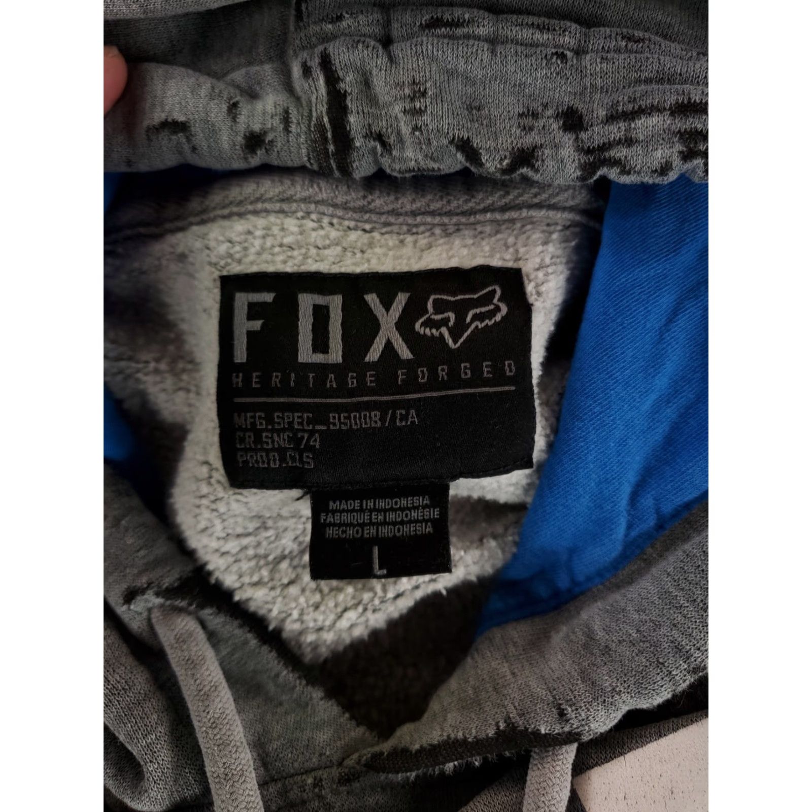 Fox Racing Fox Racing Hoodie Sweatshirt Gray Distressed Kangaroo Pouch Drawstring Mens L Size US L / EU 52-54 / 3 - 5 Thumbnail