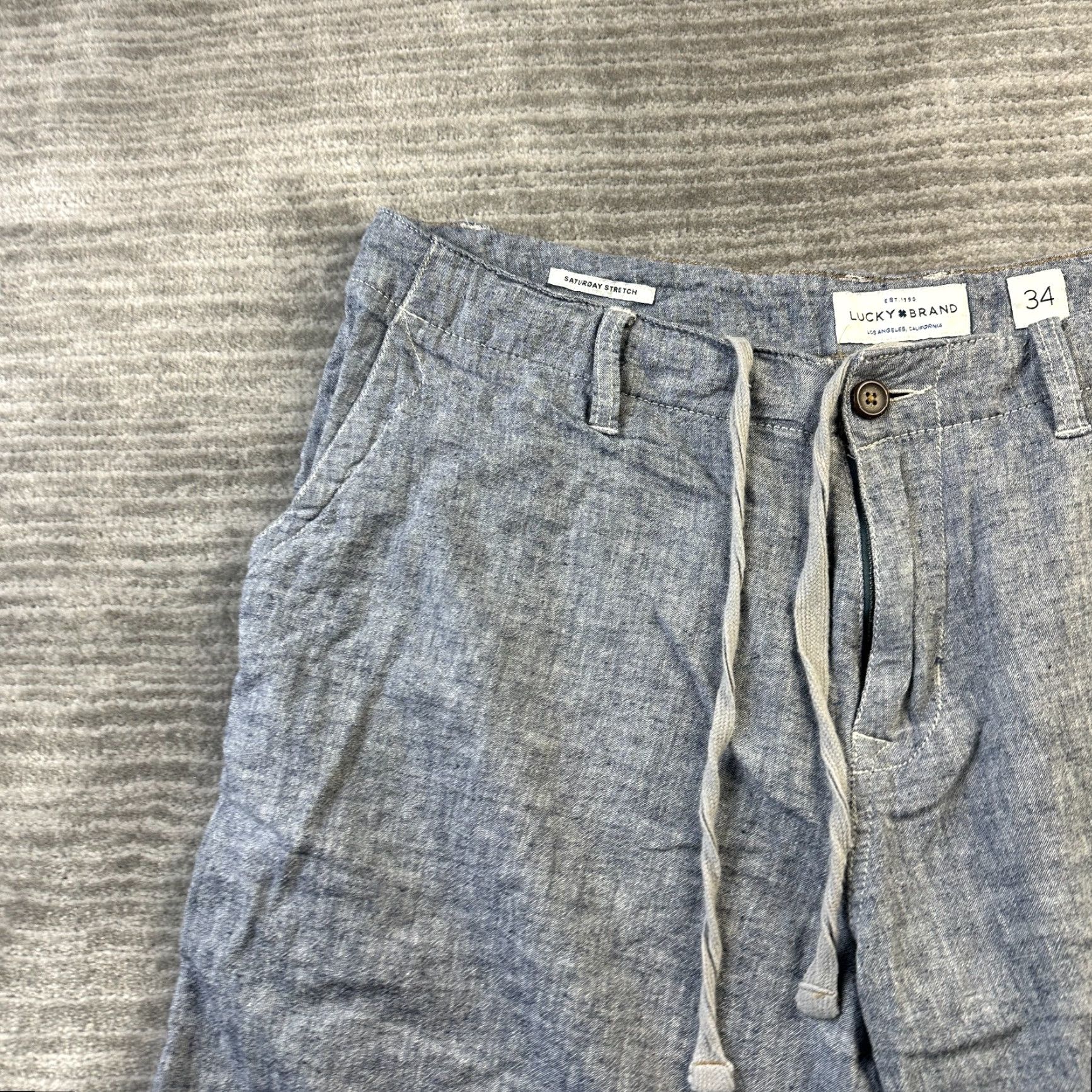 Lucky Brand Lucky Brand Shorts Mens 34 Blue Linen Blend Drawstring Beach Pool Chino Casual 90s Theme Mens Size US 34 / EU 50 - 3 Thumbnail