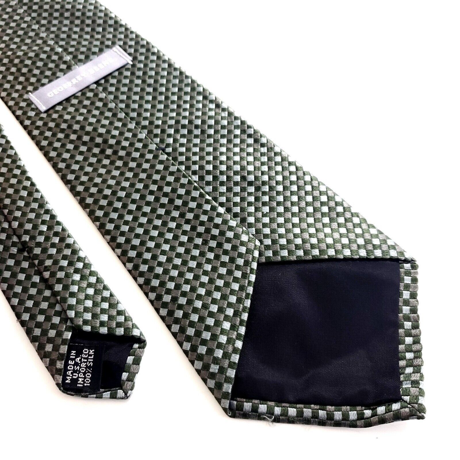 Designer Geoffrey Beene Green Tan Geometric Woven Wide Silk Tie Size ONE SIZE - 5 Thumbnail