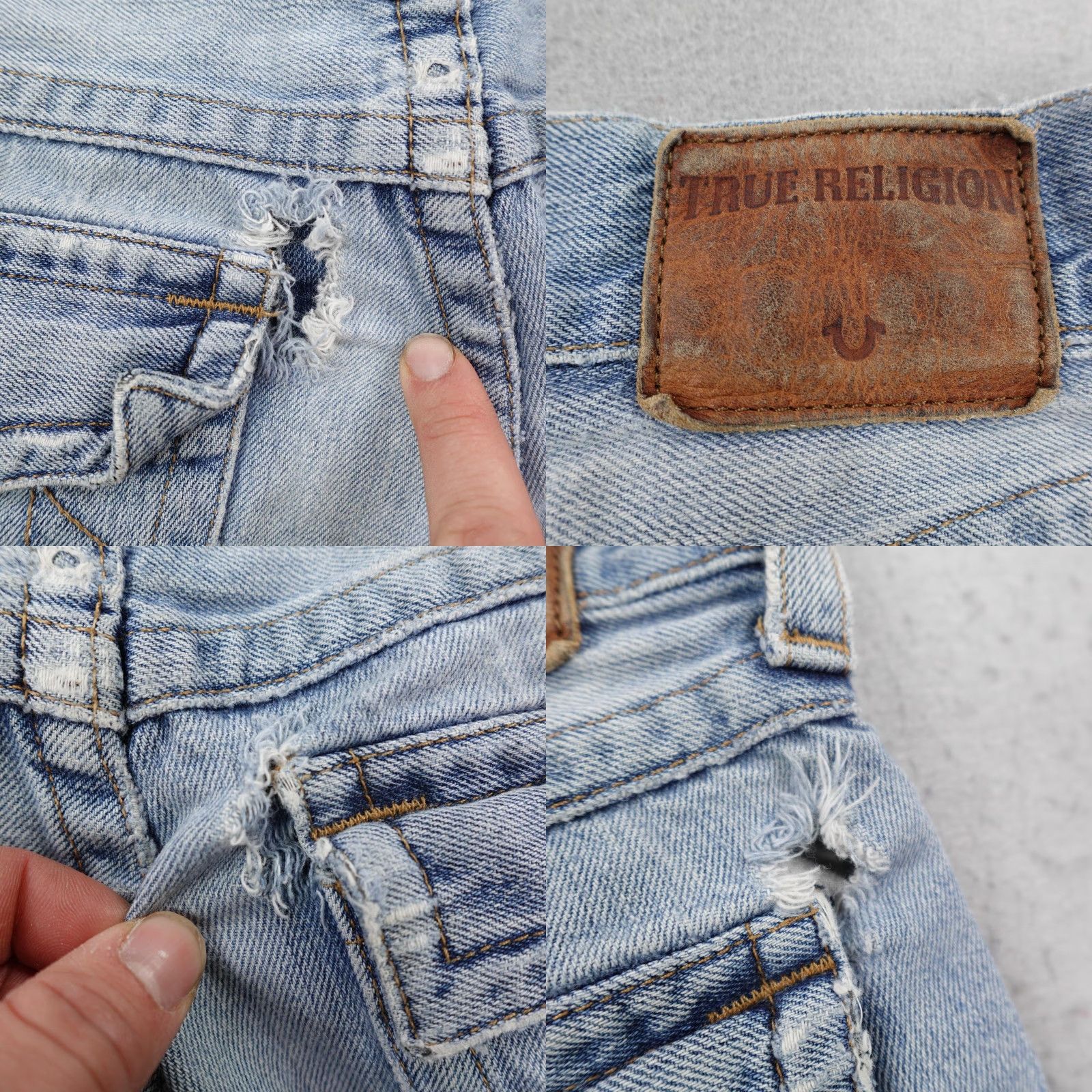 True Religion True Religion Jeans Mens 33 Blue Denim Geno Relaxed Slim Straight Distressed Size US 33 - 8 Thumbnail