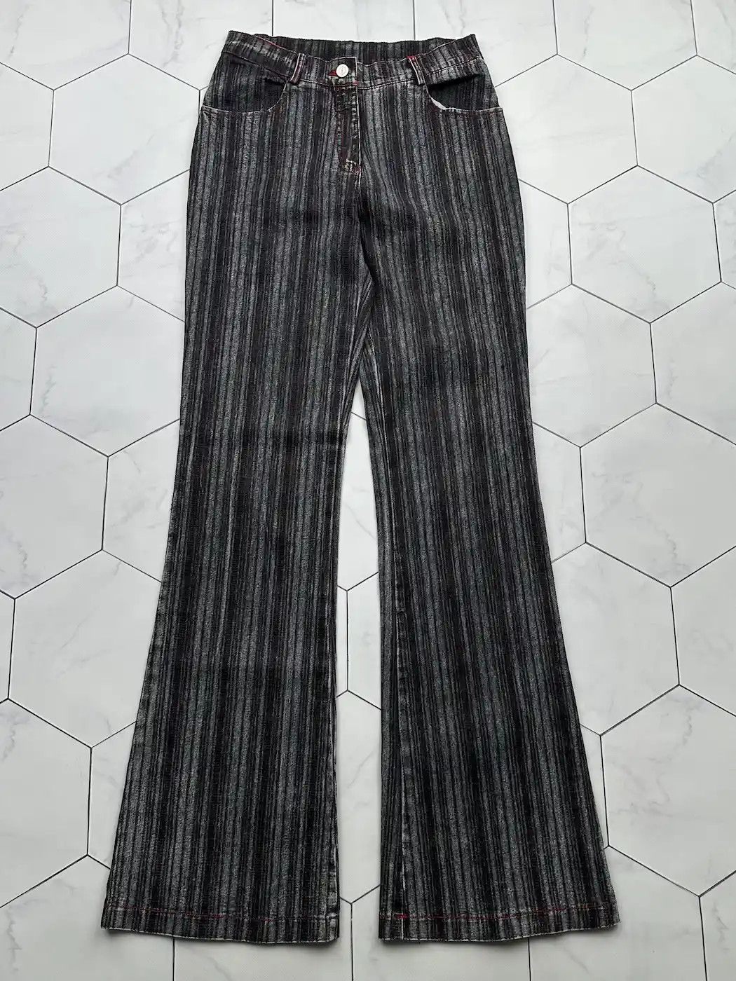 パンツ Stripe slacks 90's archive flare buggy Rami Sketchy Stripe Black Straight Leg Trouser | Graba