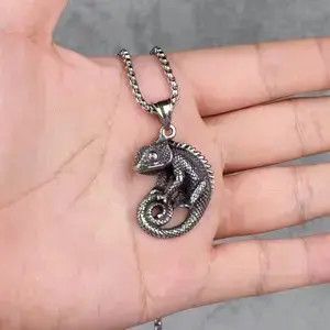 Jewelry Chameleon lizard Animal Mens Long Necklaces Pendant Size ONE SIZE - 2 Thumbnail