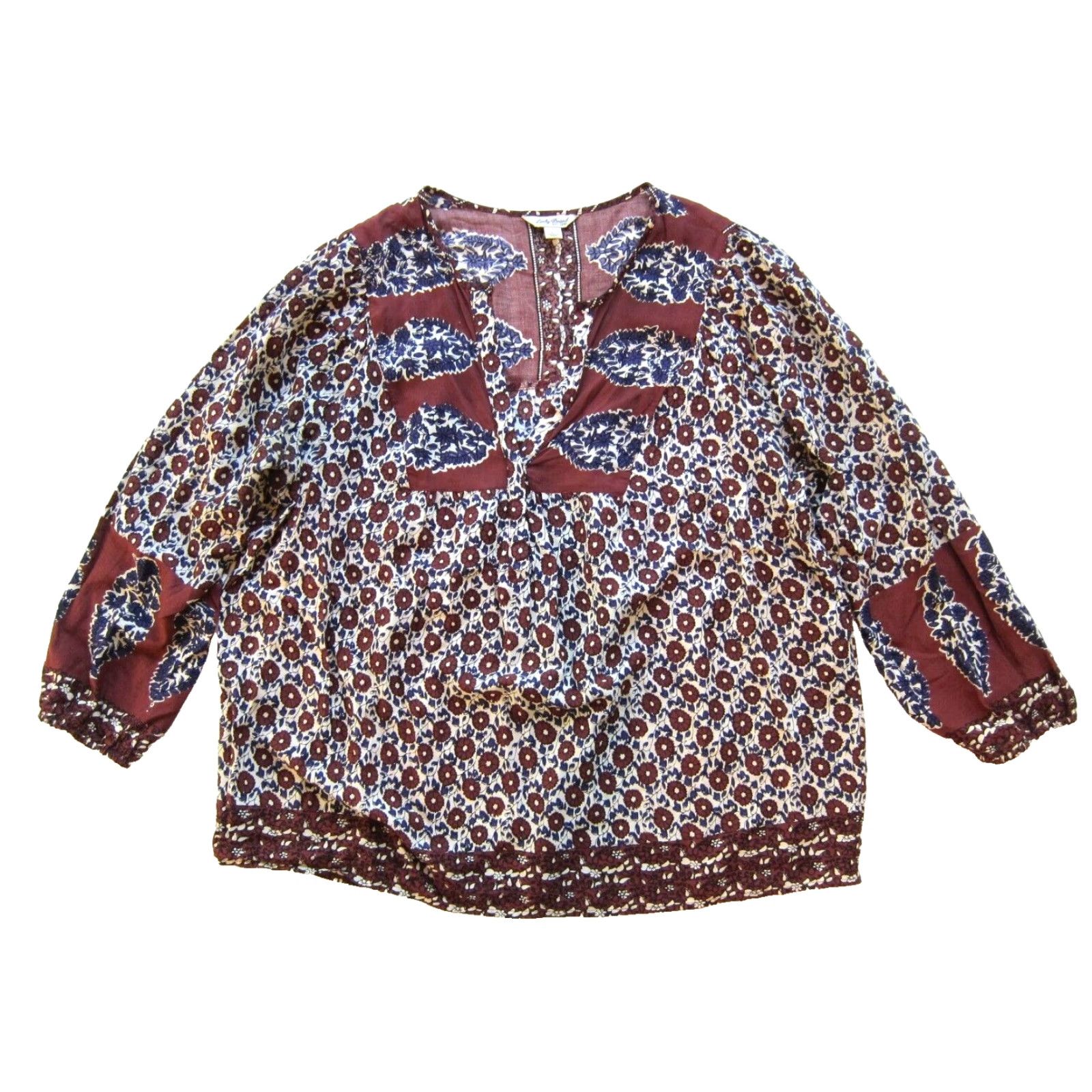 Lucky Brand Lucky Brand Blouse V-Neck Long sleeve Floral 100% Rayon Red Purple Peasant Large Women Size L / US 10 / IT 46 - 2 Thumbnail