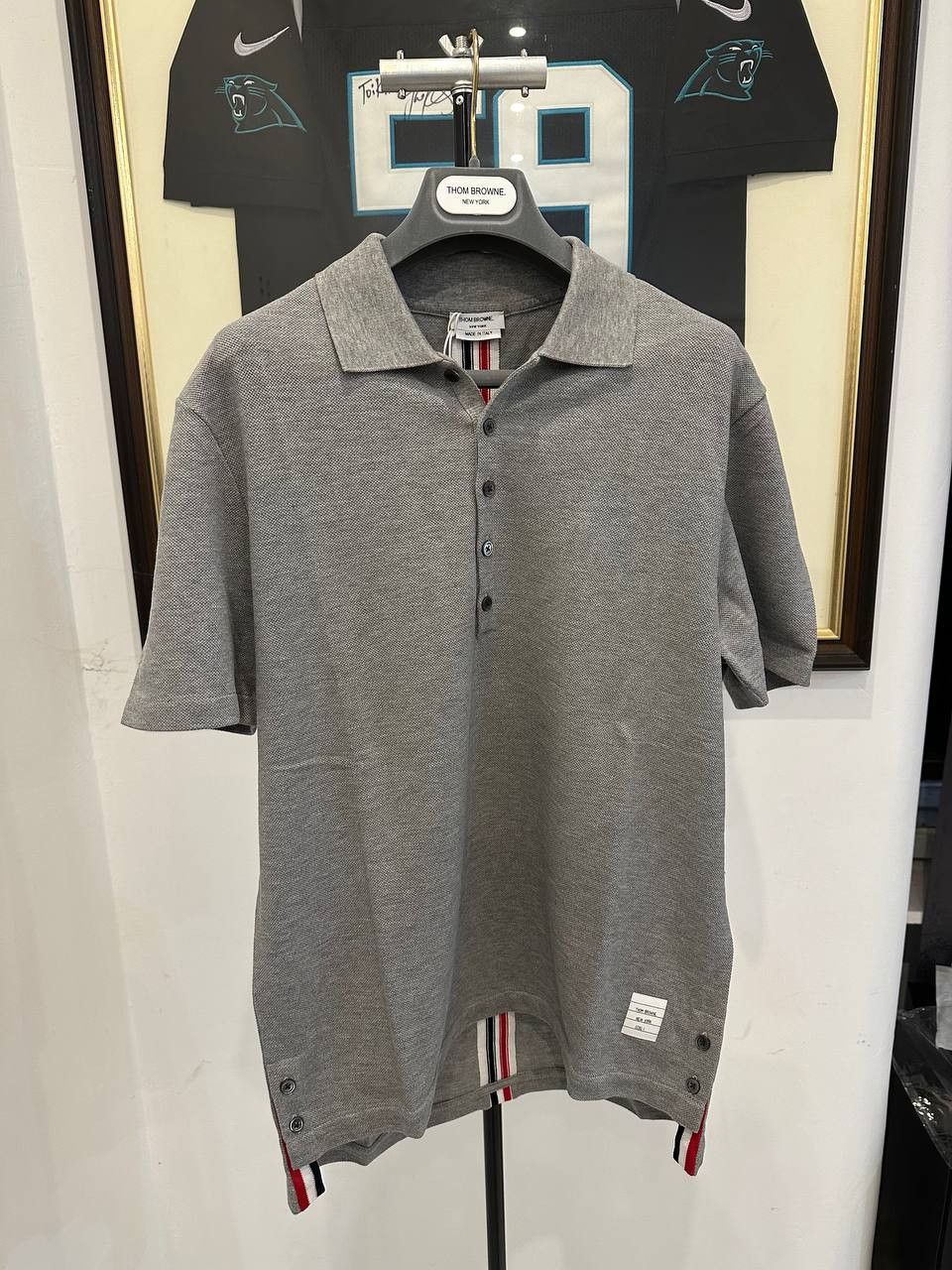 image of Thom Browne Relaxed Fit Polo In Light Grey, Men's (Size Small)