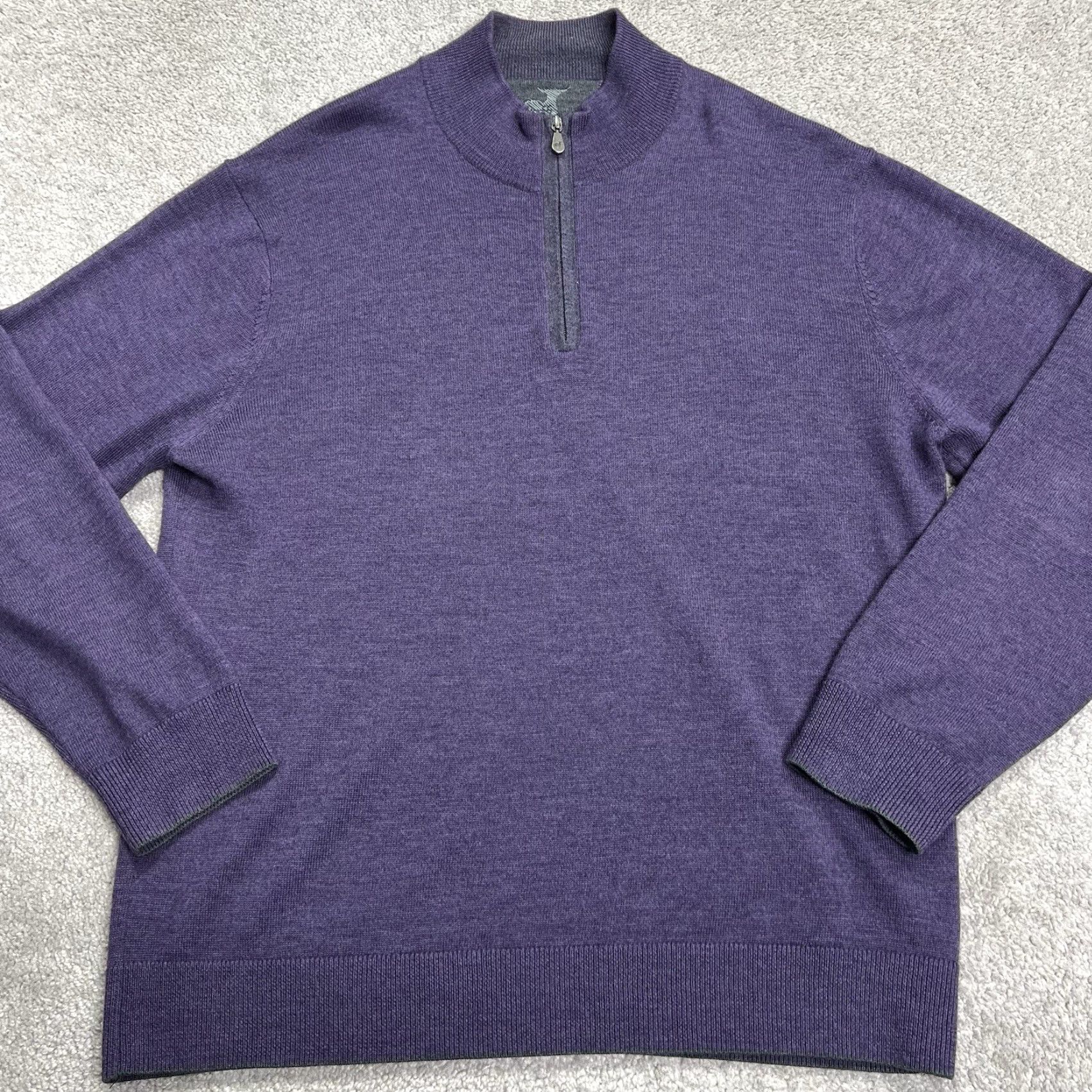 Vintage Raffi Men’s XL Merino Wool Purple 1/4 Zip Mock Neck Pullover Sweater Light Jacket Size US XL / EU 56 / 4 - 2 Thumbnail