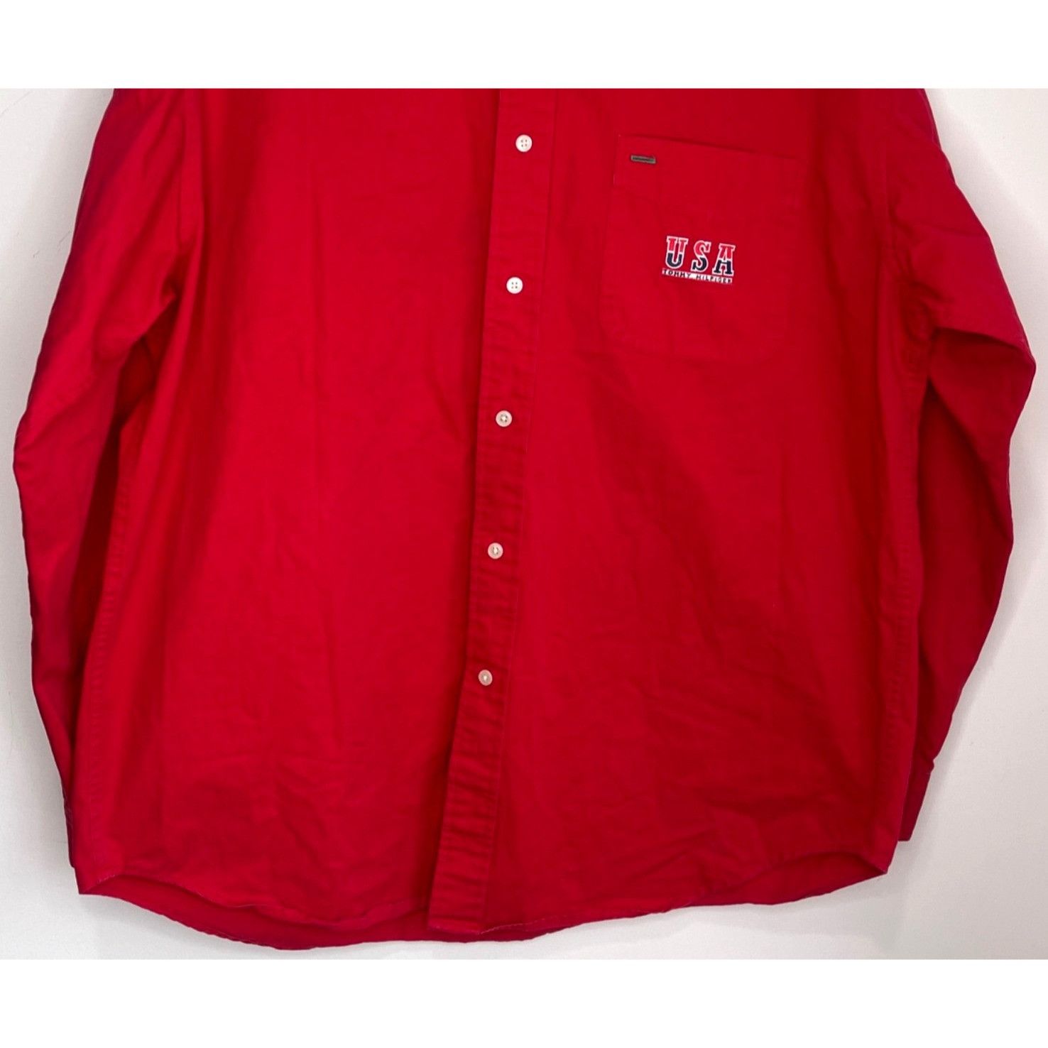 Vintage Tommy Hilfiger Button Down Red Shirt Patch XL