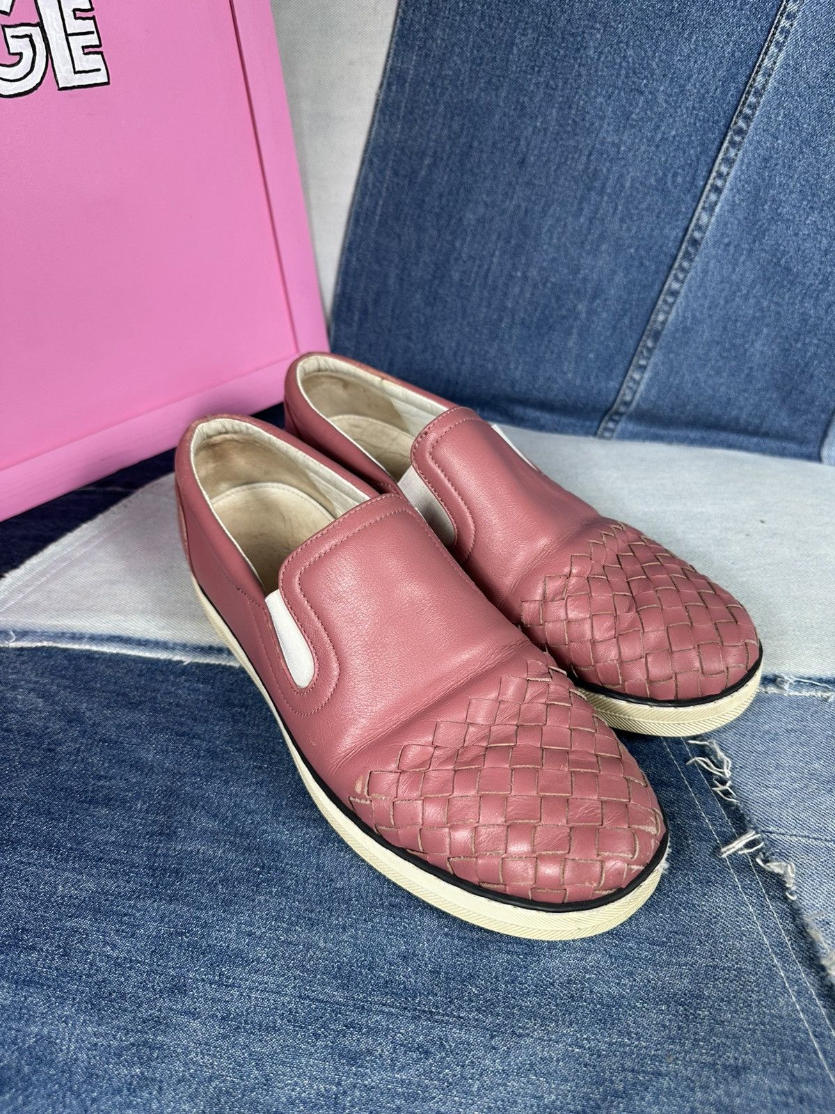 Bottega Veneta Bottega Veneta Intrecciato Slip-On Sneakers Pink Size US 8.5 / IT 38.5 - 8 Thumbnail
