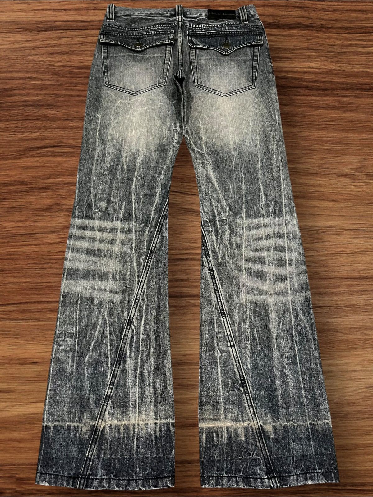 Japanese Brand × Tornado Mart Black Bacarra Y2K Distressed Whiskering Grunge Flare Jeans Size US 30 / EU 46 - 2 Thumbnail